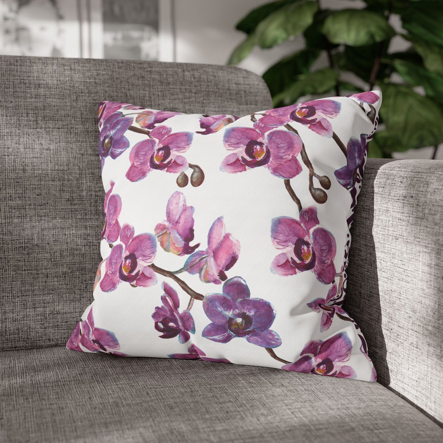 Floral Poly Canvas Pillowcase, Home Decor, Throw Pillow, Wedding Gift, Bedroom Accents, Floral Design Pillow
