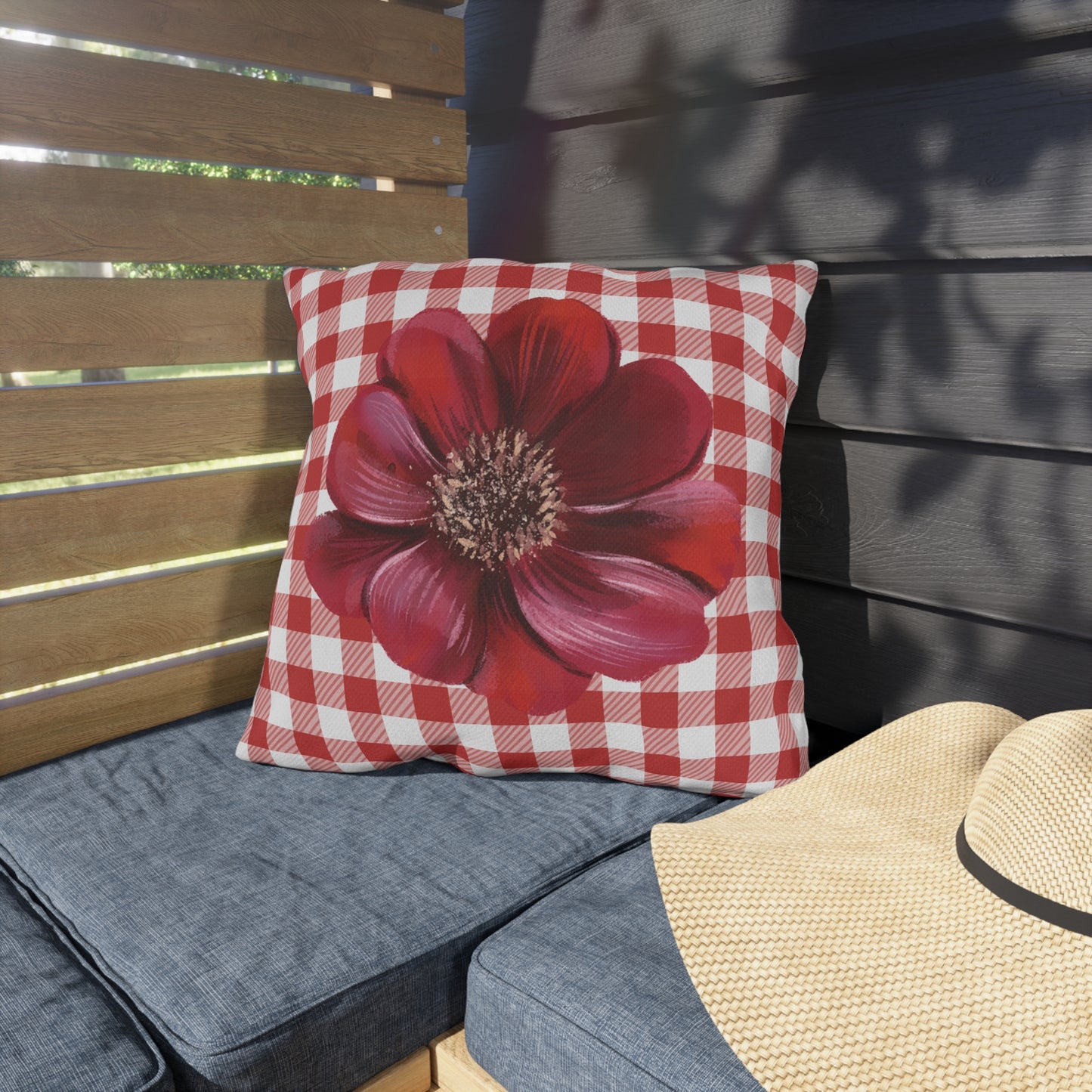 Red Summer Floral Outdoor Pillow for Patio Decor