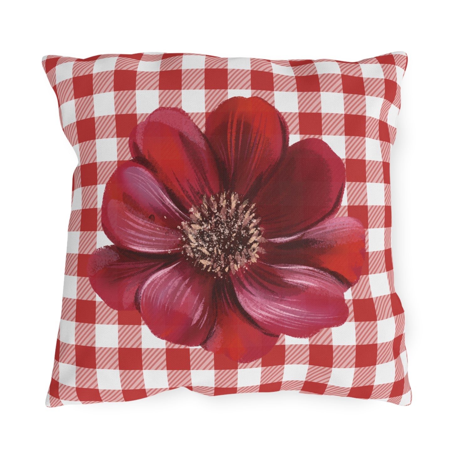 Red Summer Floral Outdoor Pillow for Patio Decor