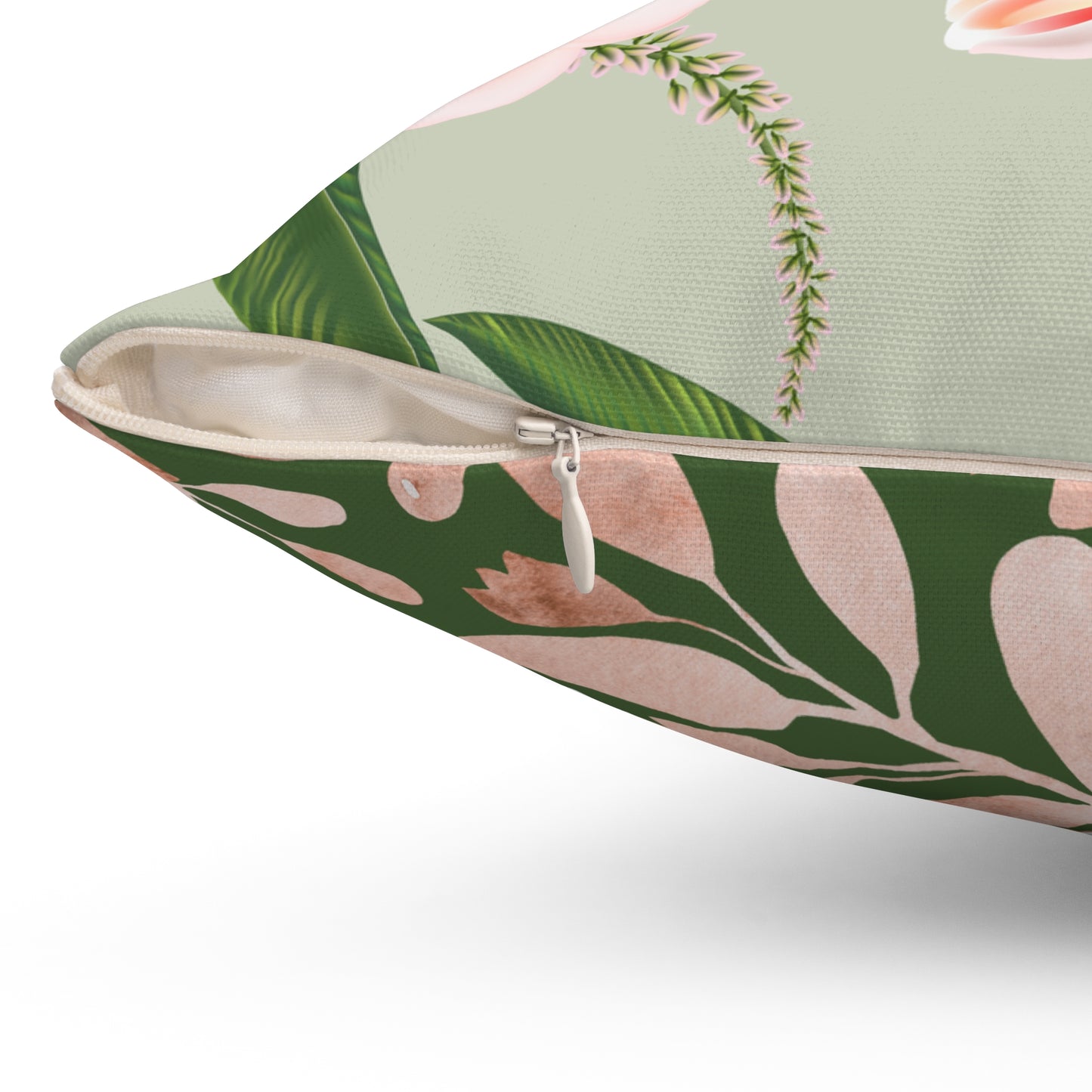 Orchid Embrace Throw Pillow – Soft Pink Blossoms & Foliage on Muted Green Botanical Square Pillow, Floral Throw Cushion, Home Decor Pillow, Gift for Her, Cozy Living Room Accent