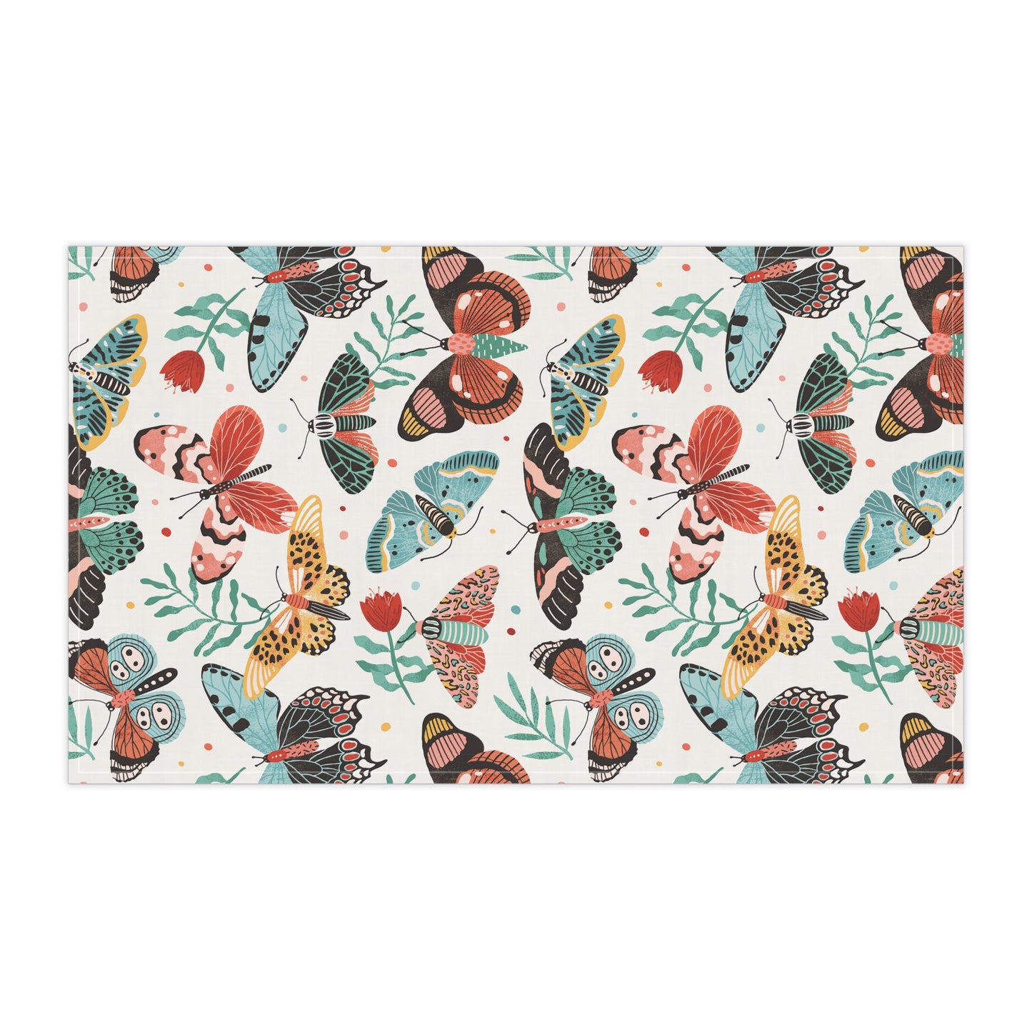 Butterfly Breeze Cotton Tea Towel – Soothing Turquoise & Muted Red