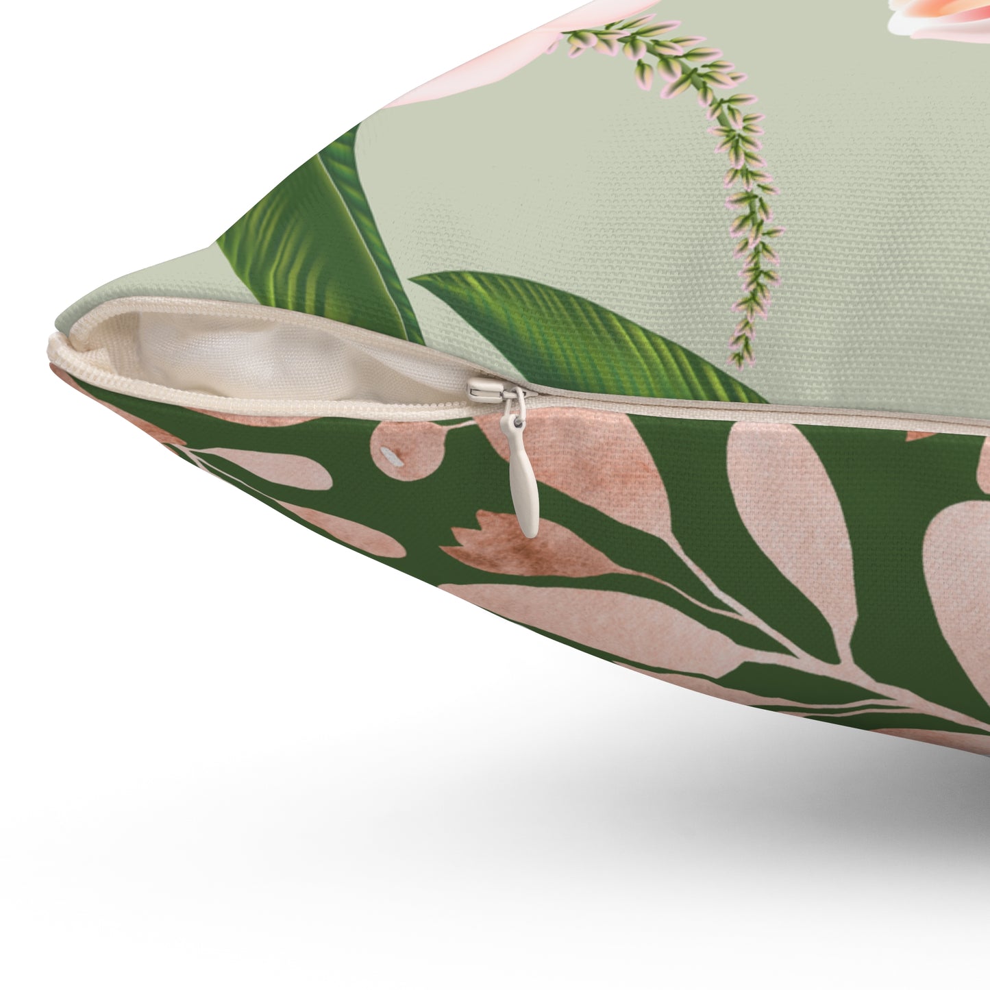 Orchid Embrace Throw Pillow – Soft Pink Blossoms & Foliage on Muted Green Botanical Square Pillow, Floral Throw Cushion, Home Decor Pillow, Gift for Her, Cozy Living Room Accent