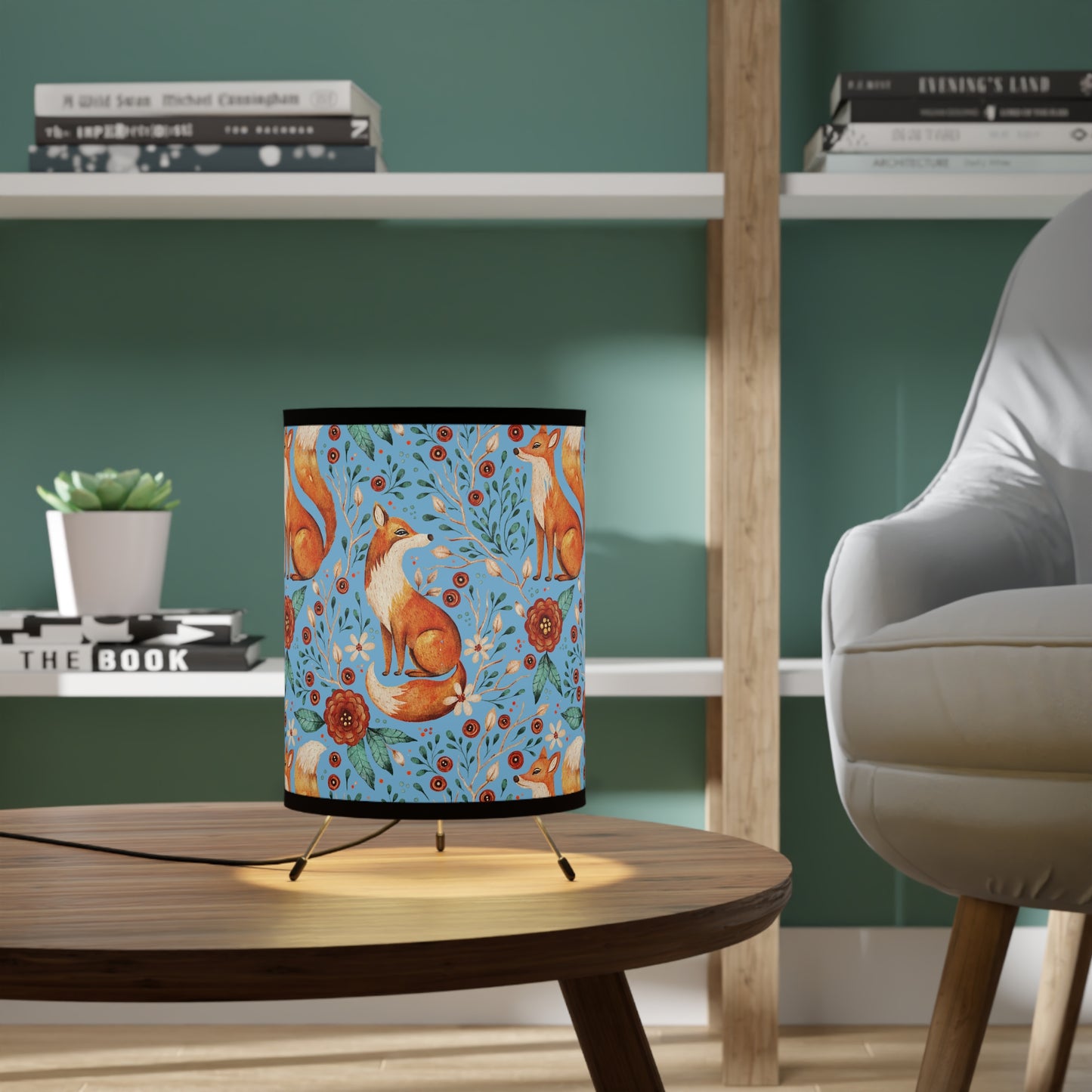 Whimsical Fox Tripod Lamp - High-Res Printed Shade for Cozy Decor