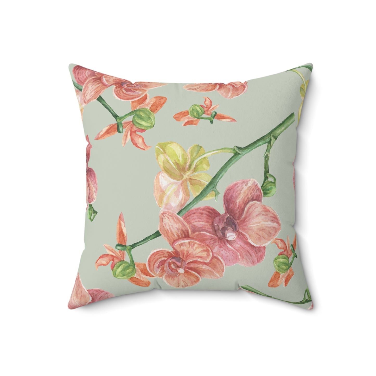 Accent Pillow - Peaches and Cream Orchids with Minty Floral Design