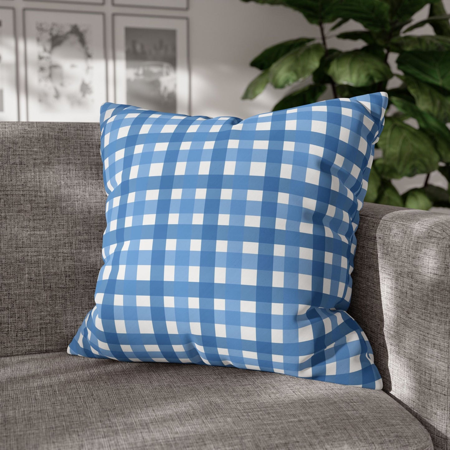 Charming Blue Gingham Pillowcase - Cozy Home Decor, Rustic Cabin Accent, Seasonal Gift, Living Room Accessory, Farmhouse Decor