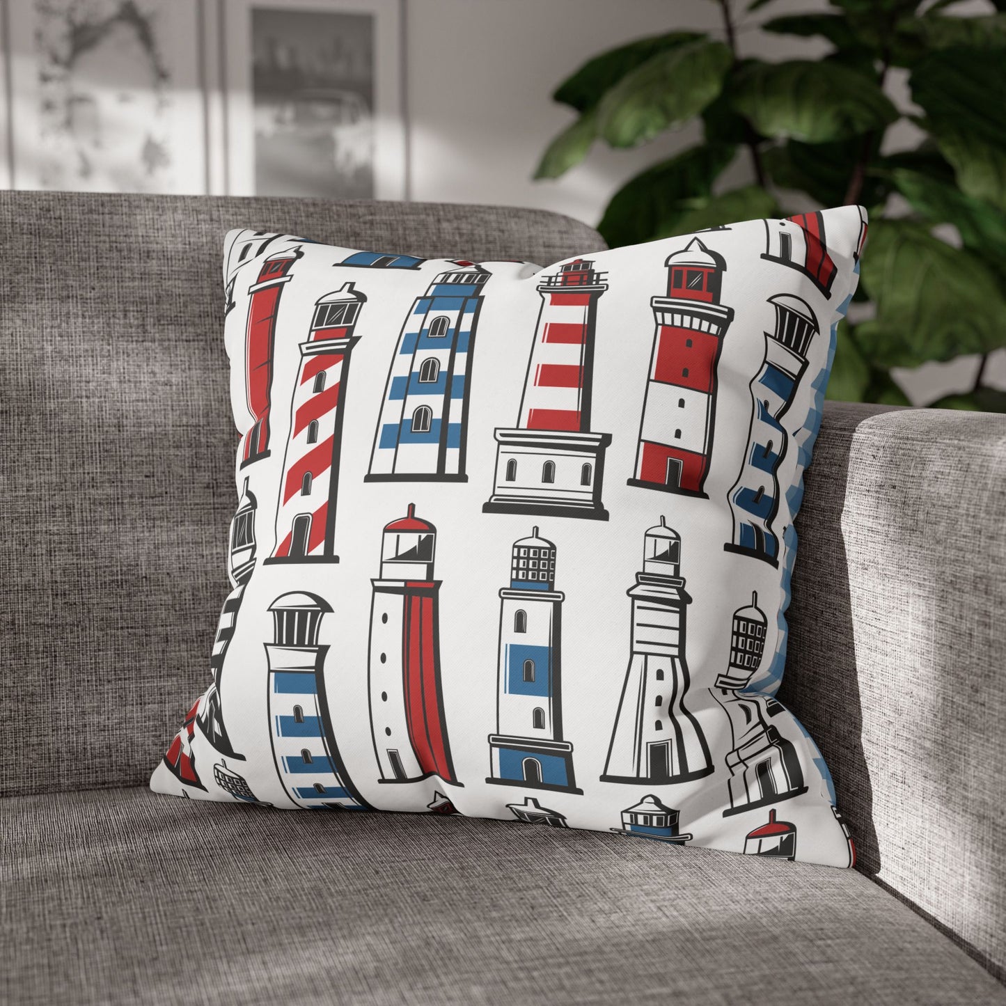 Nautical Lighthouse Pillowcase, Coastal Decor, Beach House Gift, Modern Home Accent, Summer Vibes, Vacation Theme