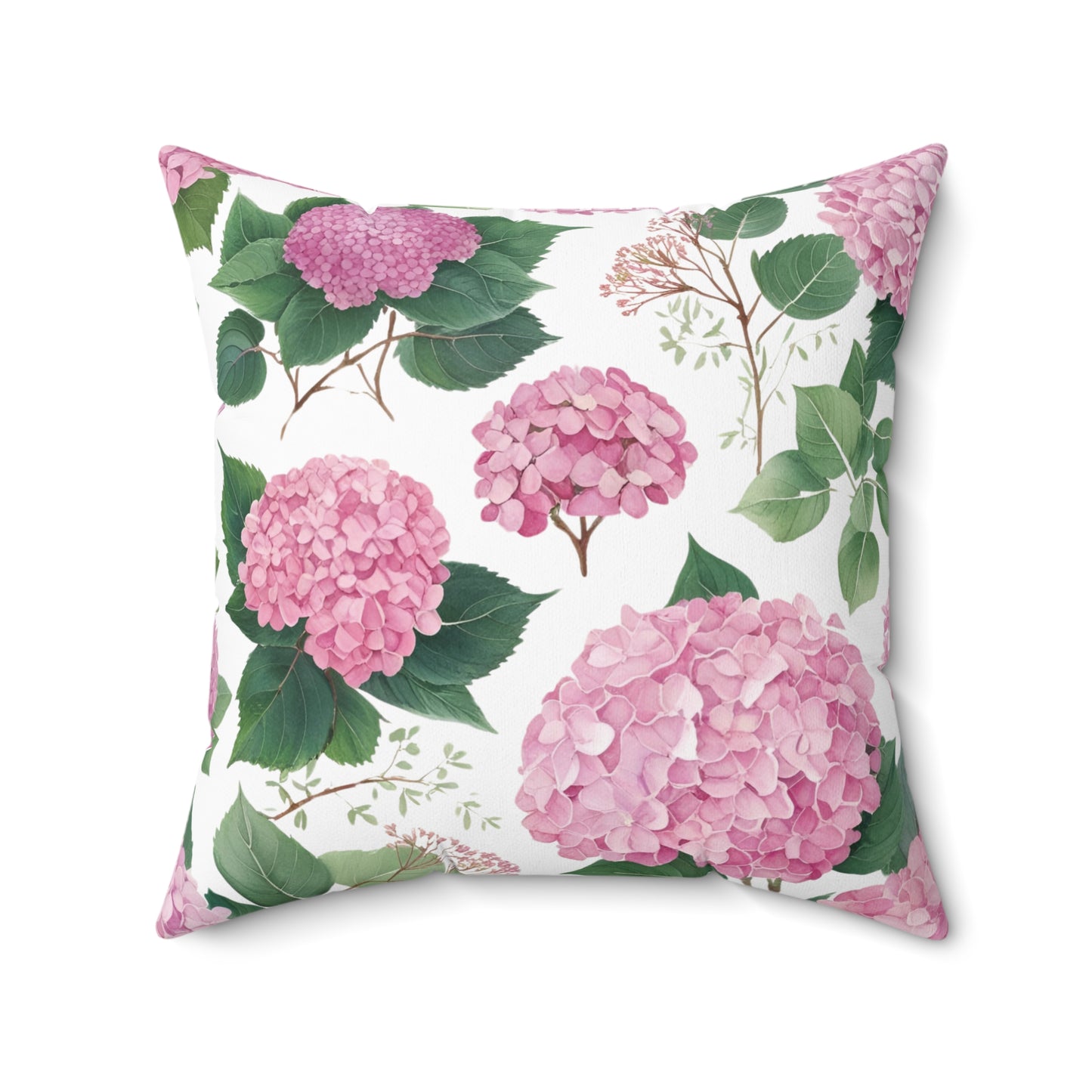 Blush Bloom – Pink Hydrangea Square Pillow