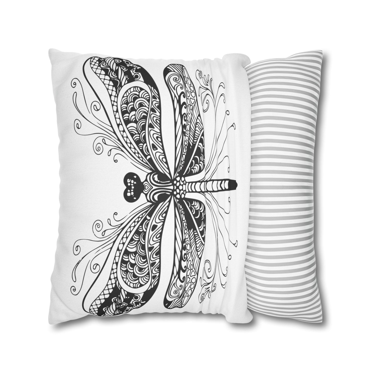 Elegant Black and White Dragonfly Pillowcase, Decorative Throw Pillow Cover, Modern Home Decor, Gift for Nature Lovers, Cozy Living Room Accent