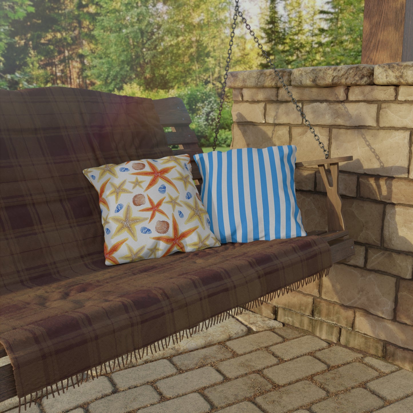 Coastal Outdoor Pillows - Nautical Starfish & Stripe Design for Patio Décor