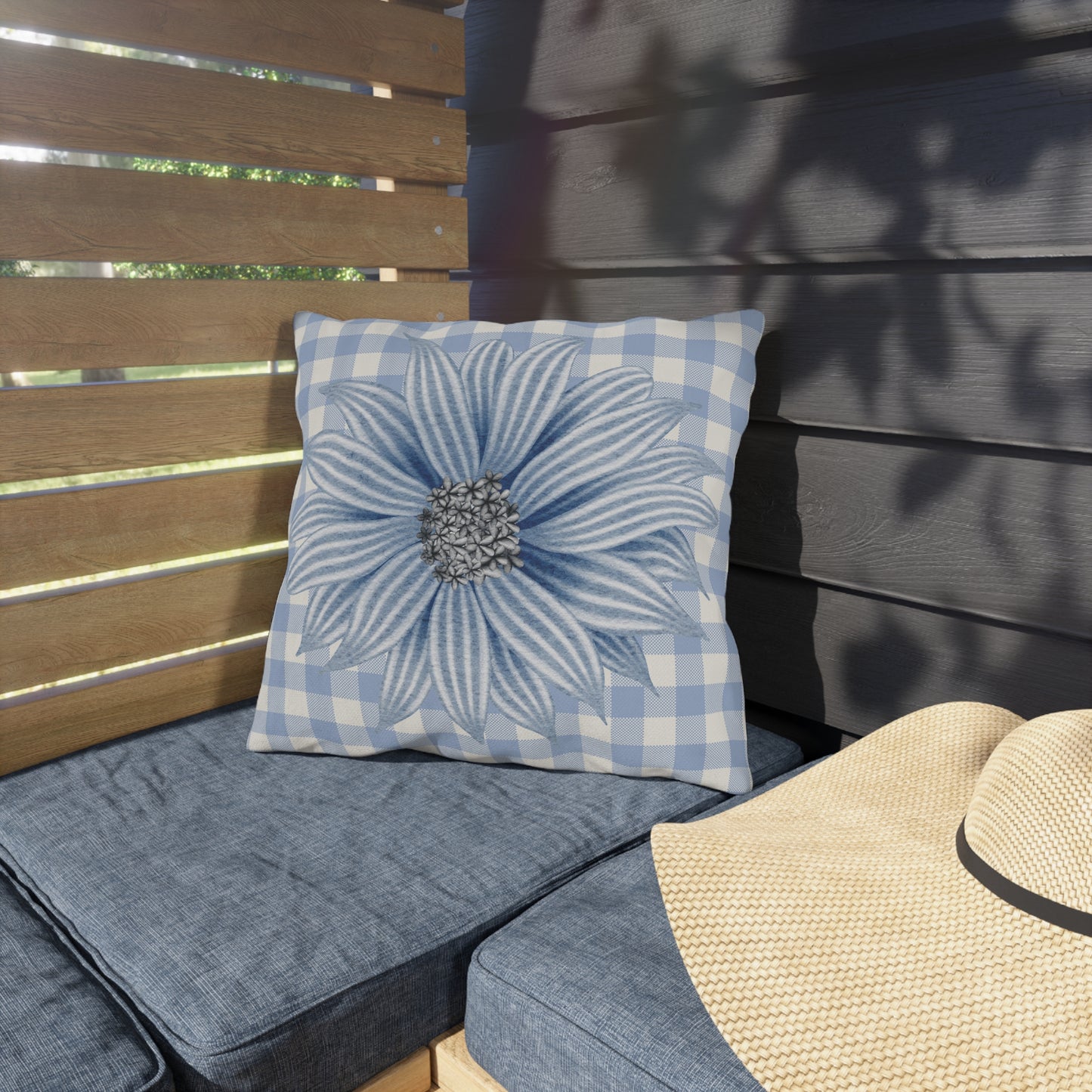 Blue Flower Checkered Outdoor Pillows - Bright & Cheerful Home Decor