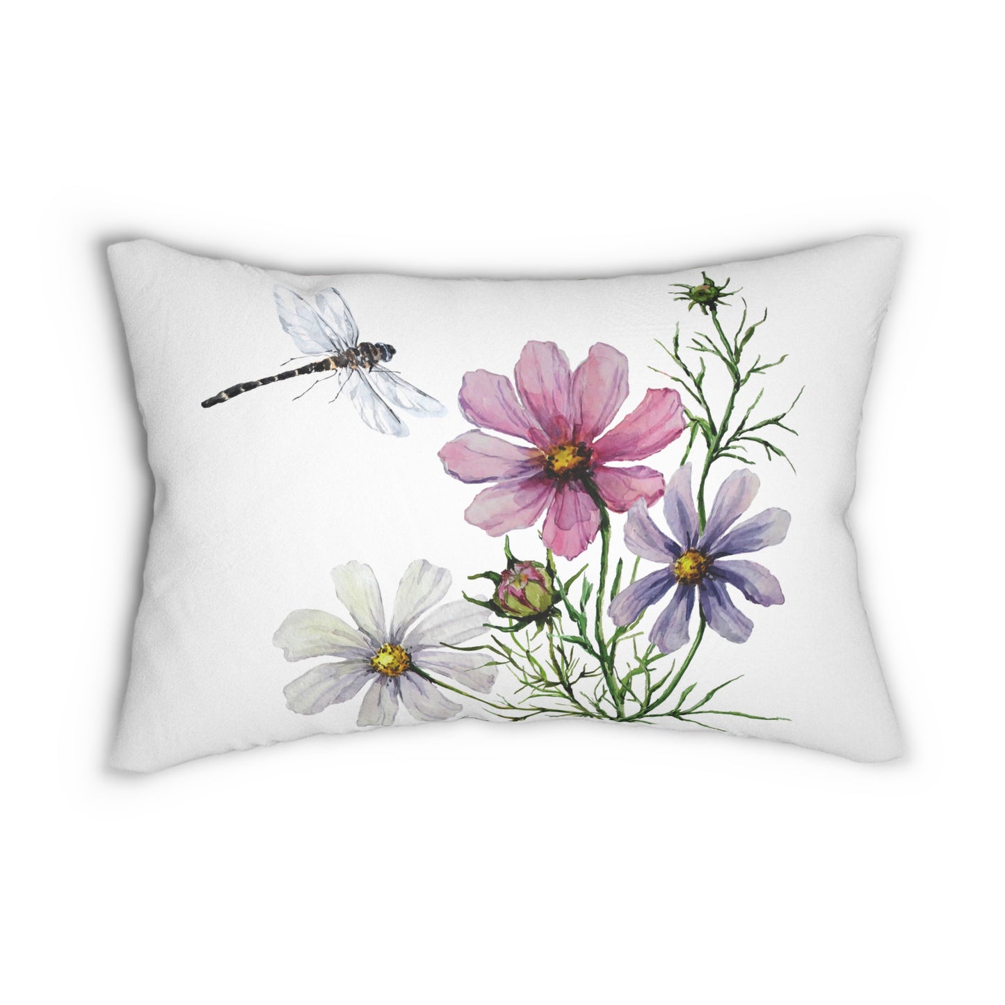 Floral and Meadow Dragonfly Lumbar Pillow - Nature-Inspired Home Decor, Cozy Sofa Cushion, Gift for Plant Lovers, Spring Decoration, Botanical Pillow