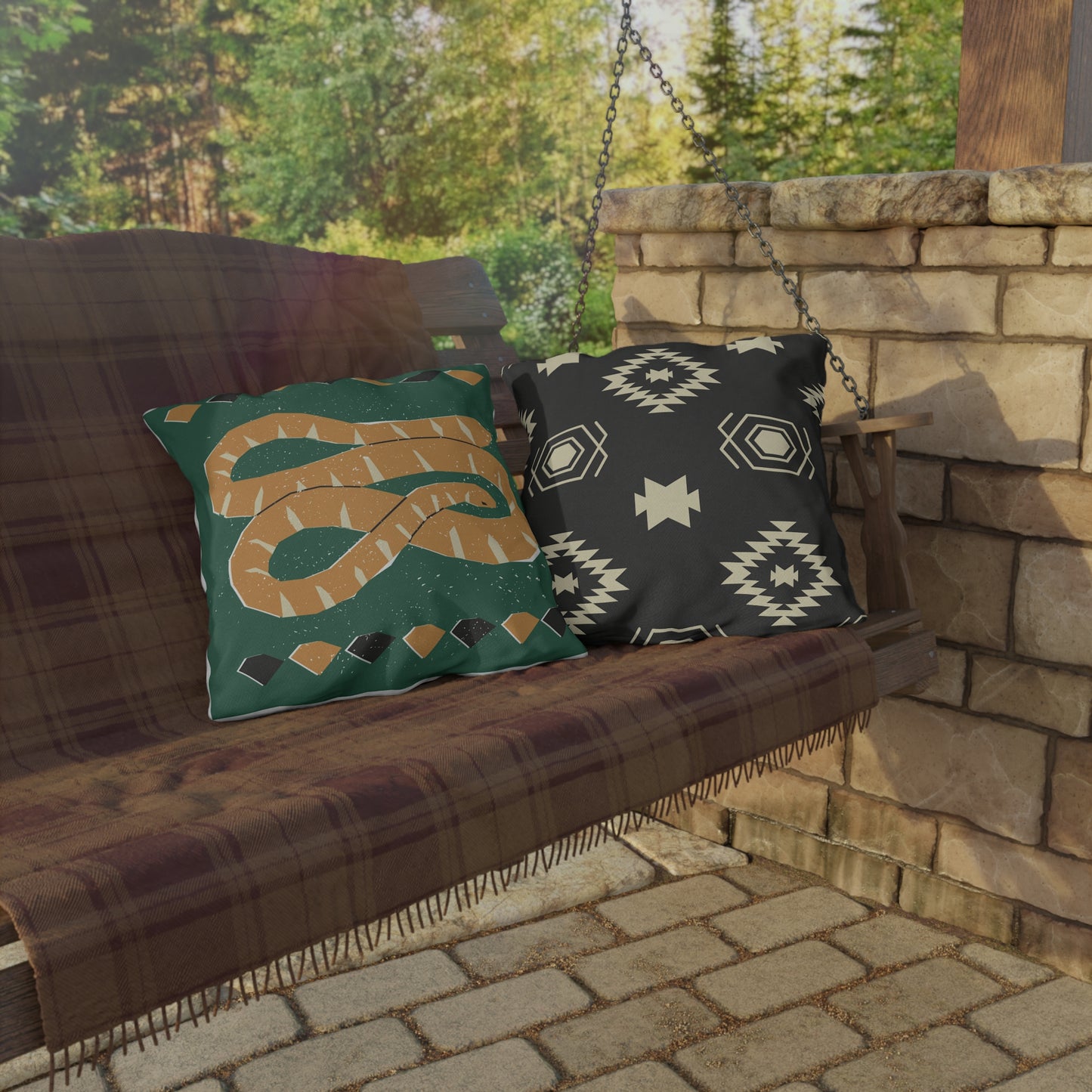 Desert-Inspired Rustic Tribal Design Snake Outdoor Pillow | Boho Chic Decor, Patio Cushions, Nature Decor, Home Accents, Camping Accessories