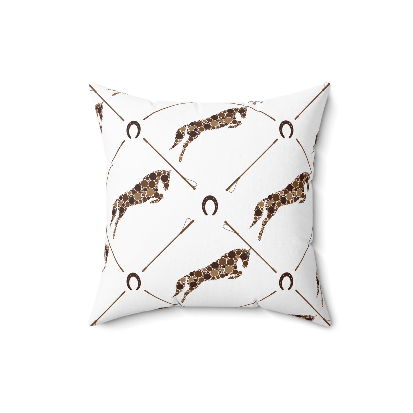 Jumping Horse Throw Pillow with Horseshoes & Whip-Inspired Geometric Pattern Home Accent, Stylish Cushion for Living Room, Birthday Gift, Animal Lovers