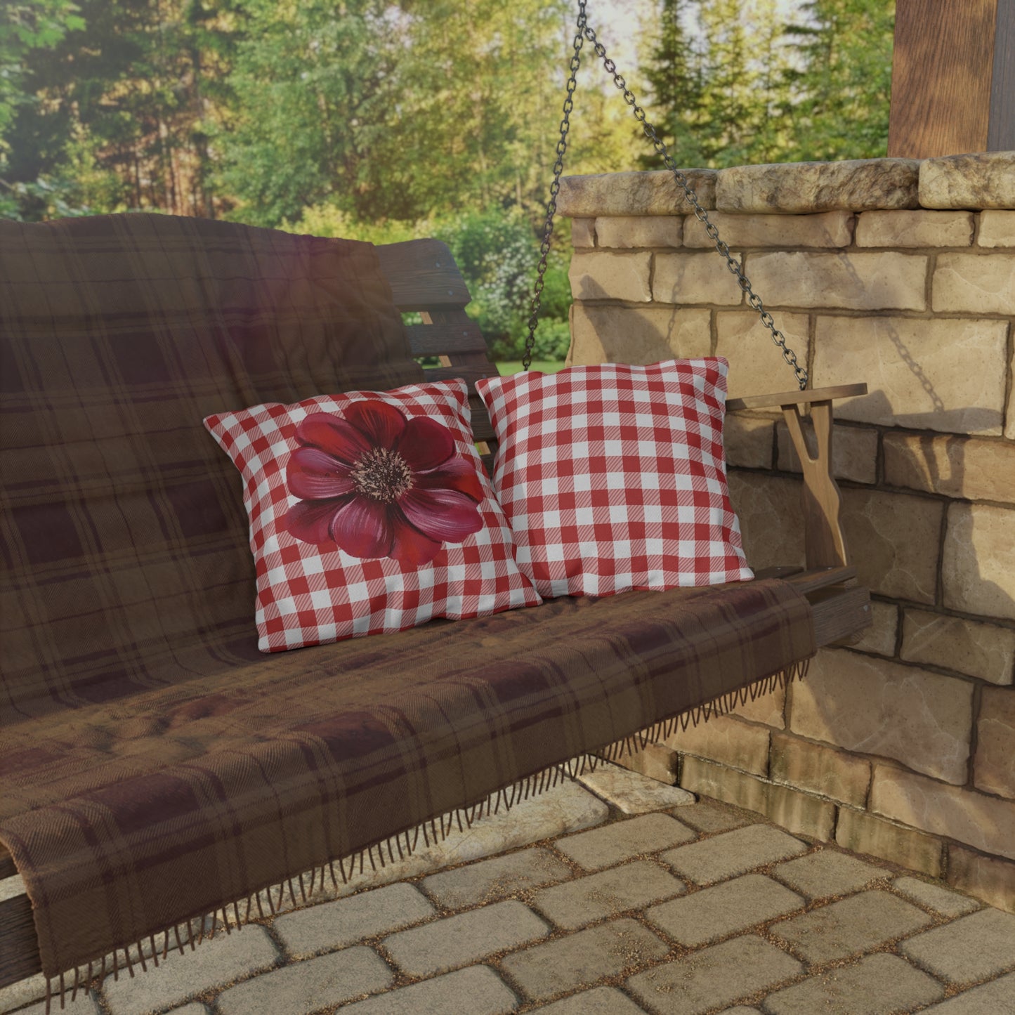 Red Summer Floral Outdoor Pillow for Patio Decor