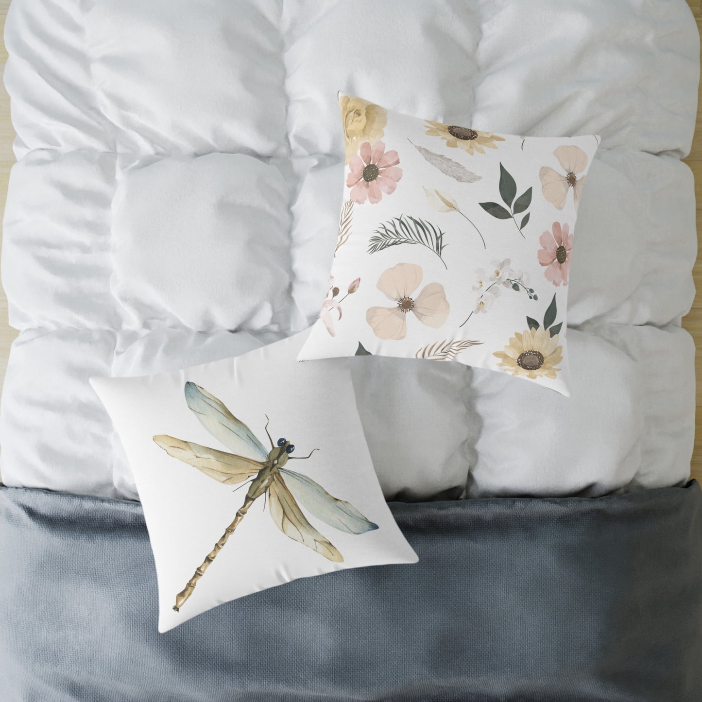 Nature-Inspired Decorative Dragonfly Pillow, Floral Cushion, Home Decor, Gift for Garden Lovers, Cozy Living Room Accent
