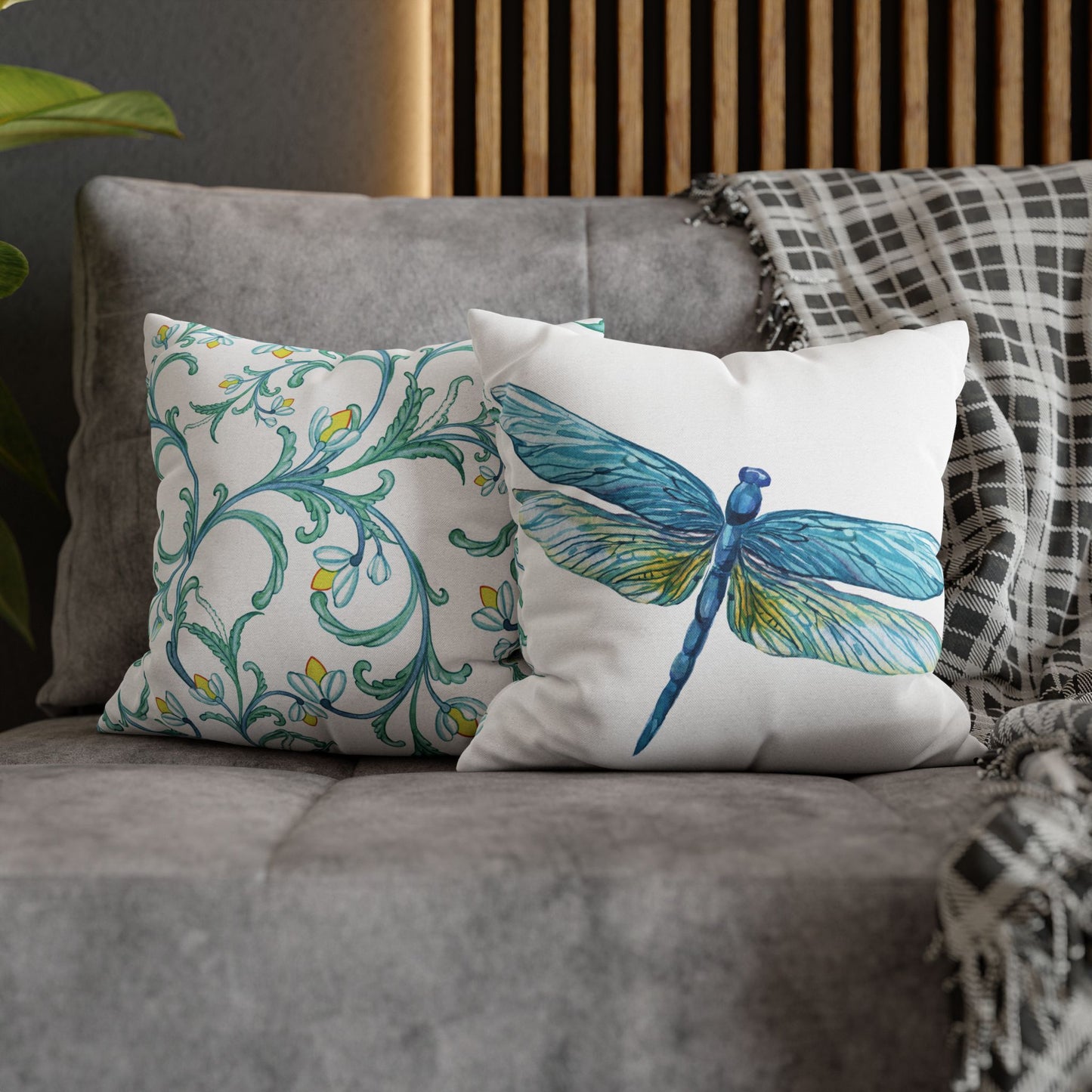 Blue Yellow Kissed Dragonfly Decorative Pillowcase | Home Decor, Gifts, Nature Lover, Birthday, Housewarming
