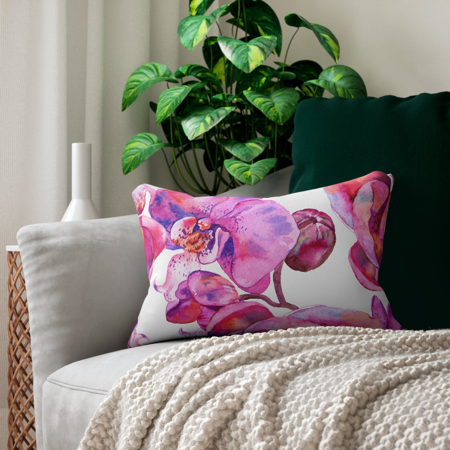 Floral Harmony Vibrant Orchid Lumbar Pillow - Decorative Cushion, Home Decor, Gift for Her, Living Room Essentials, Boho Style