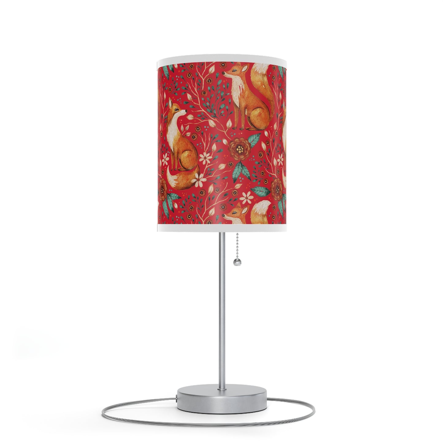 Whimsical Fox Floral Table Lamp - Stylish Decorative Lighting for Cozy Spaces - Dark Red