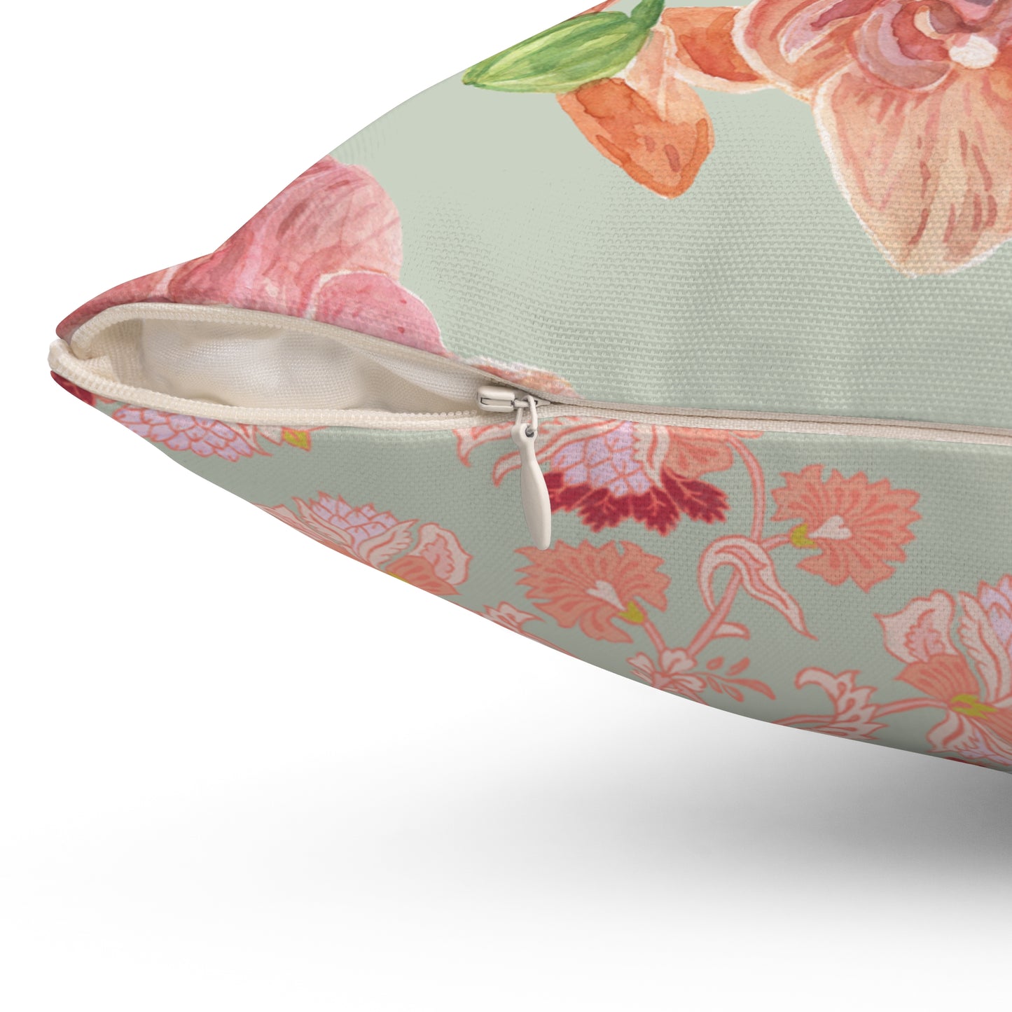 Accent Pillow - Peaches and Cream Orchids with Minty Floral Design