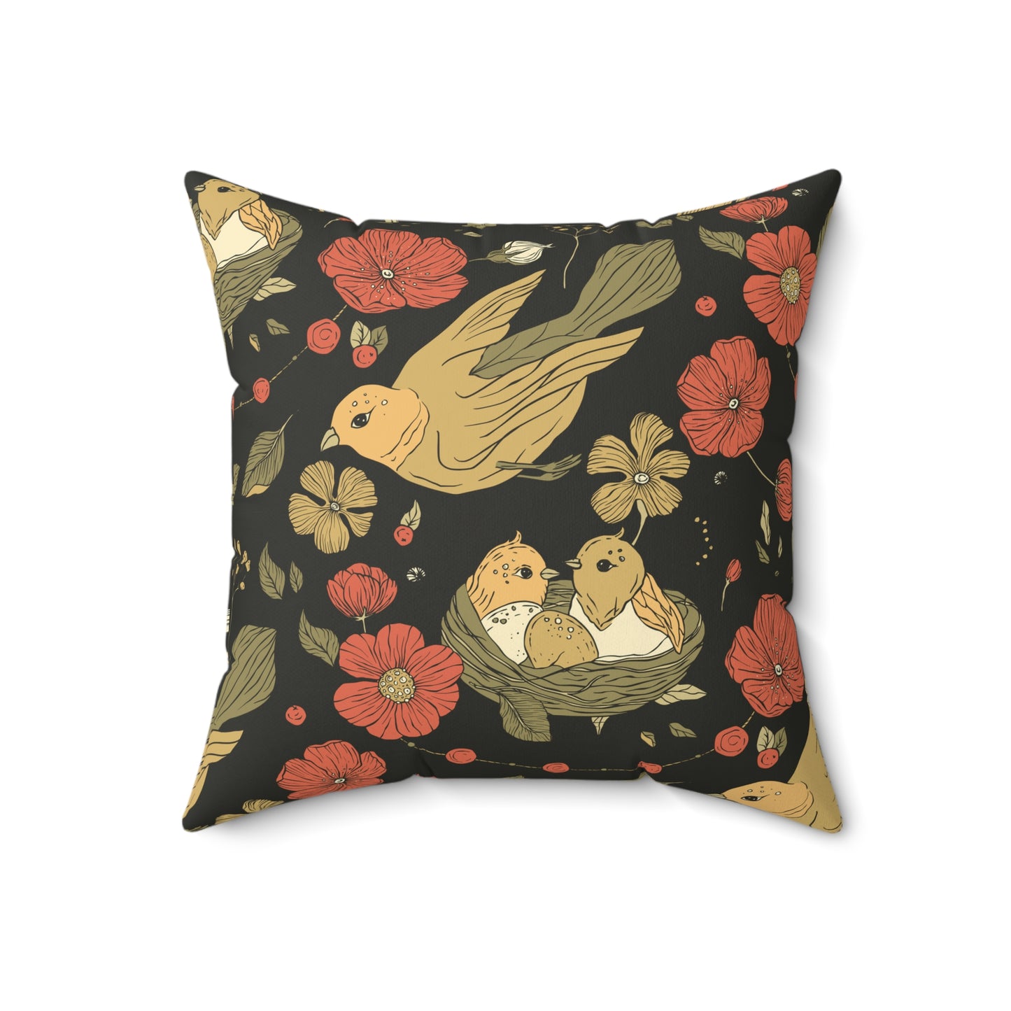 Throw Pillow - Vintage Sparrow with Nesting Twins Design