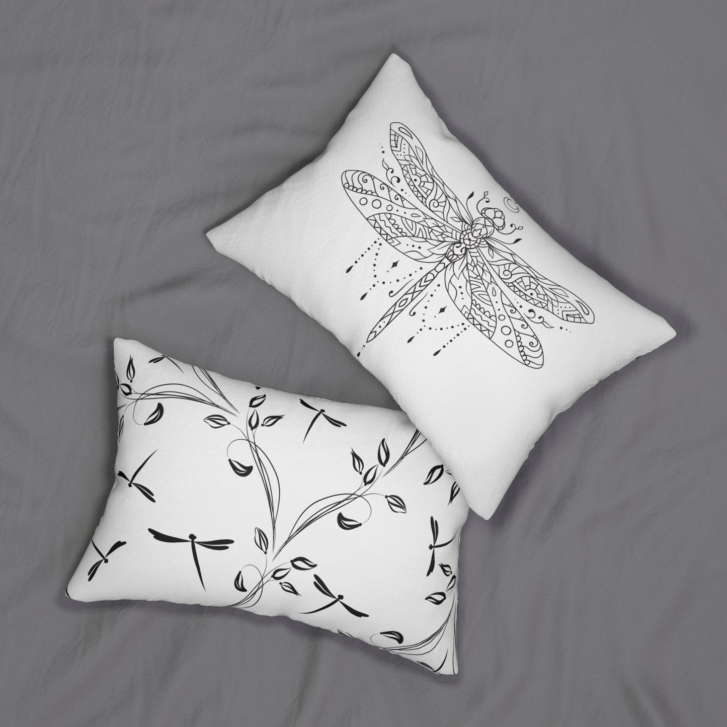 Bohemian Black and White Dragonfly Lumbar Pillow, Cozy Decor, Nature-inspired Gift, Home Accent, Summer Vibes, Relaxing Accent Pillow