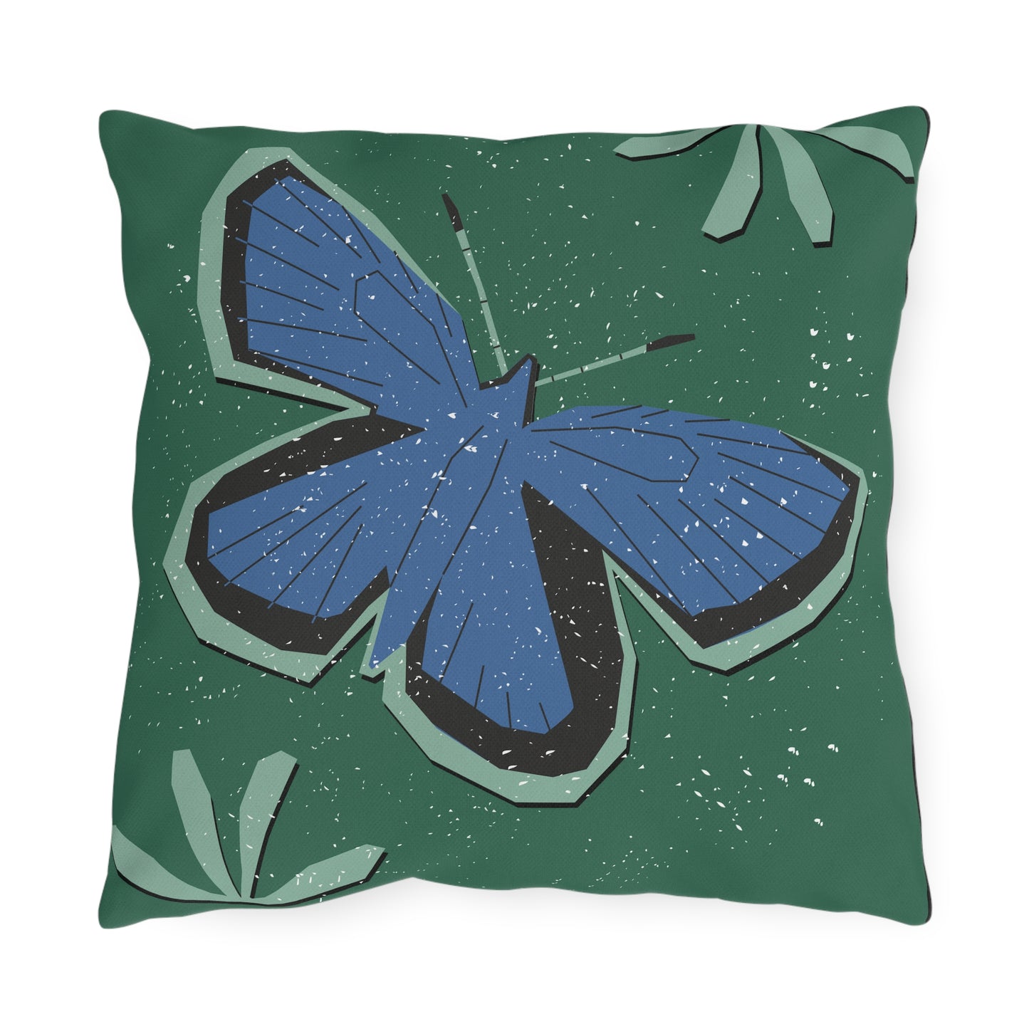 Outdoor Pillow - Blue Butterfly Rustic Matisse Inspired Back Design