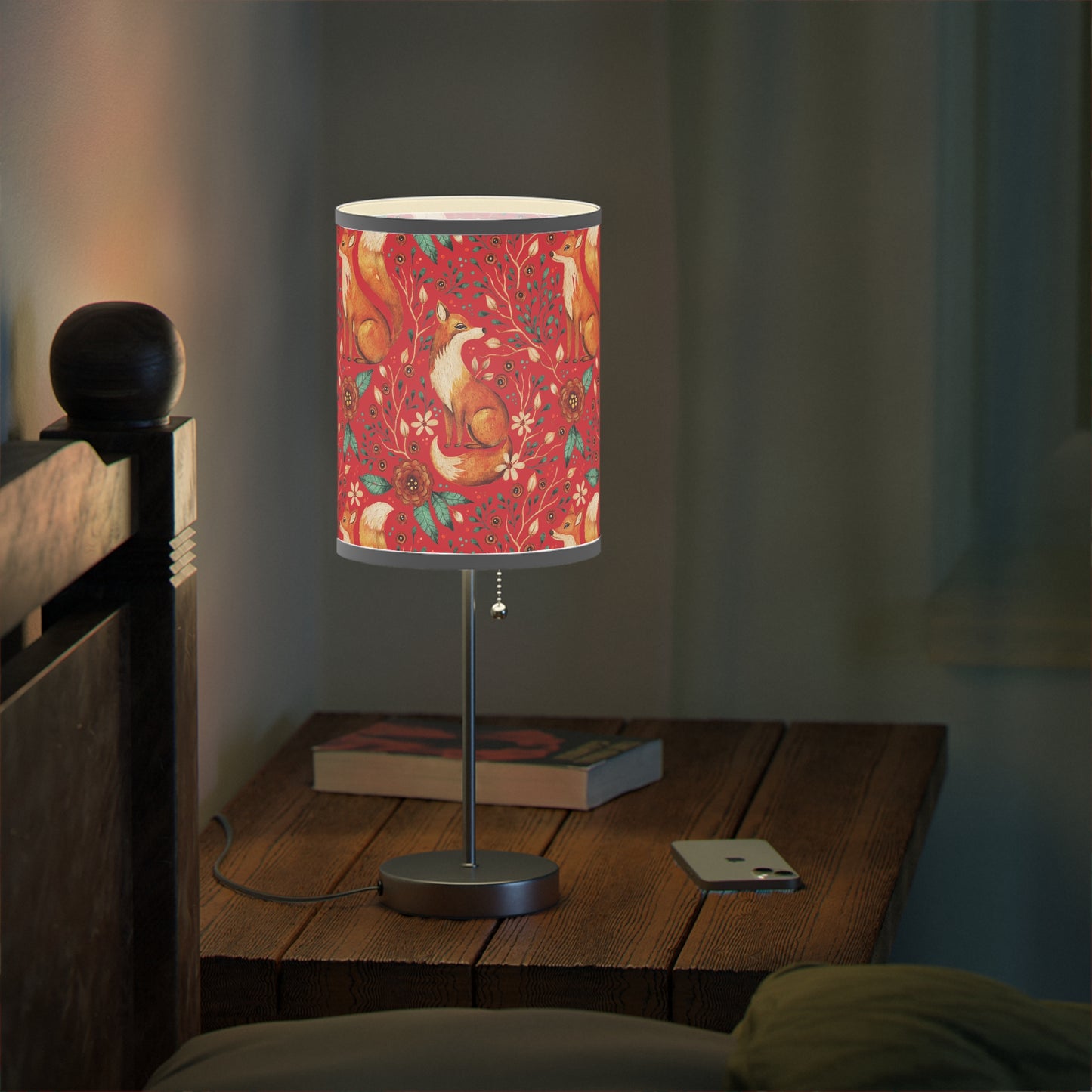 Whimsical Fox Floral Table Lamp - Stylish Decorative Lighting for Cozy Spaces - Dark Red