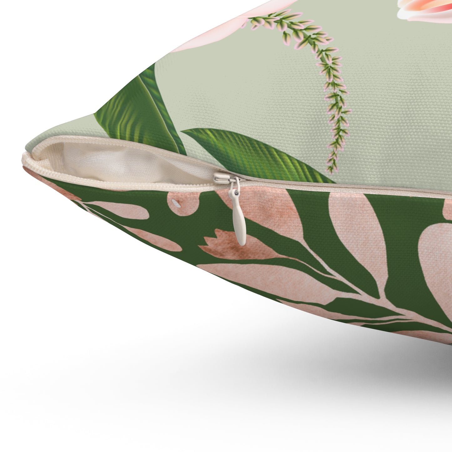 Orchid Embrace Throw Pillow – Soft Pink Blossoms & Foliage on Muted Green Botanical Square Pillow, Floral Throw Cushion, Home Decor Pillow, Gift for Her, Cozy Living Room Accent