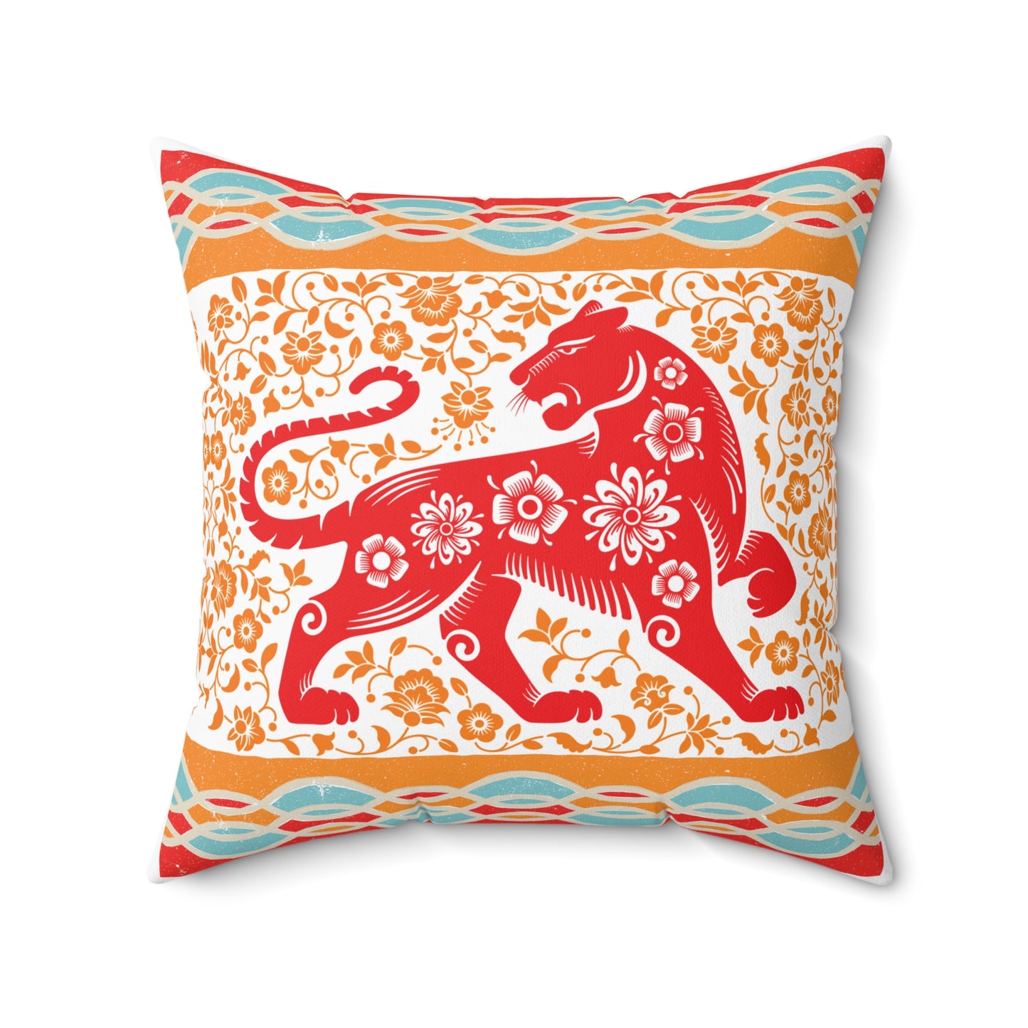 Vibrant Bohemian Tiger Decorative Pillow, Handmade Home Decor, Unique Gifts for Housewarming, Festival Comfort, Cozy Living