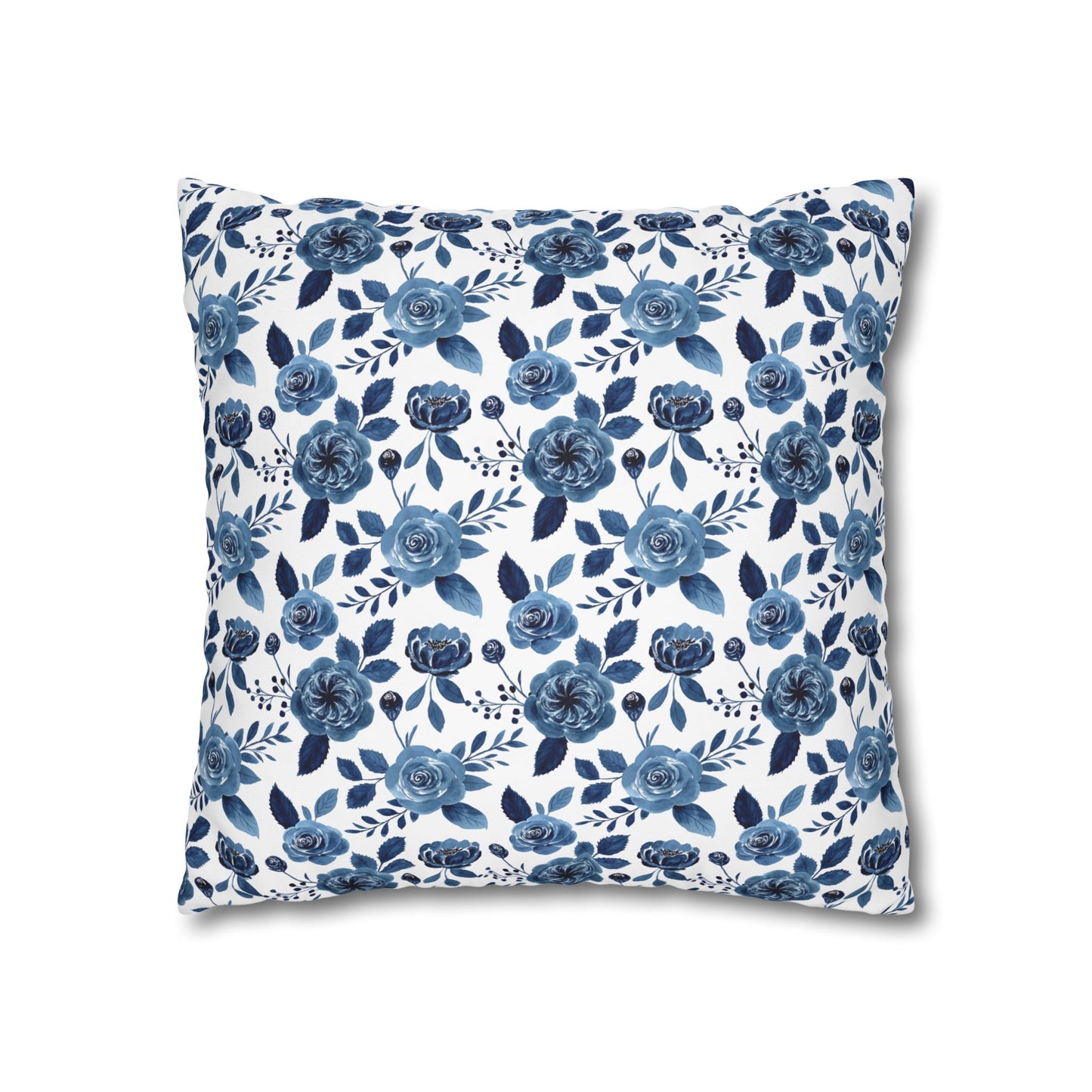 Floral Blue Canvas Pillowcase, Decorative Cushion Cover for Home Decor, Gifts for Her, Throw Pillow Cover, Cozy Living Room Accent