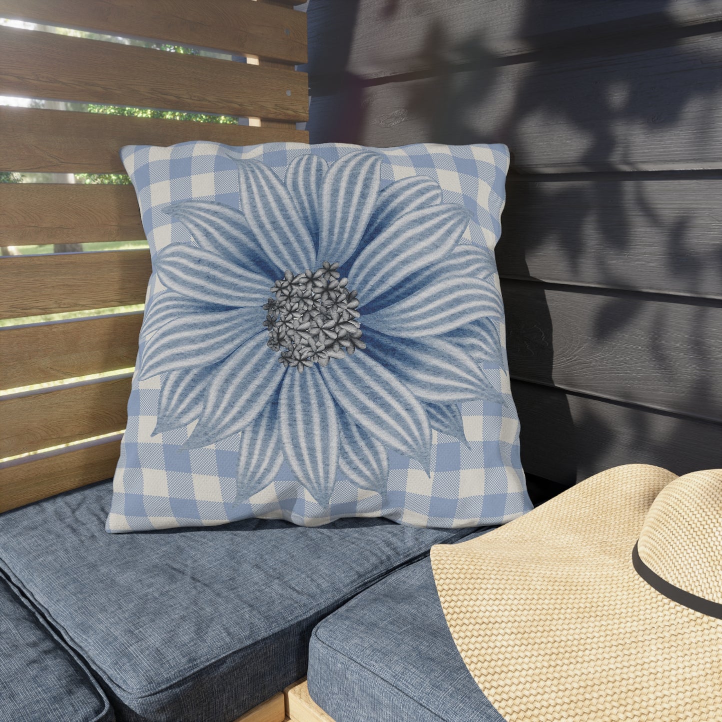 Blue Flower Checkered Outdoor Pillows - Bright & Cheerful Home Decor