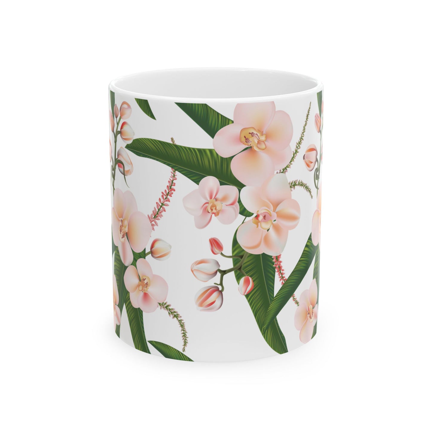 Floral Ceramic Mug, Orchid Coffee Cup, Tea Mug Gift, Botanical Drinkware, Nature Lover's Mug, Pink Flower Decor