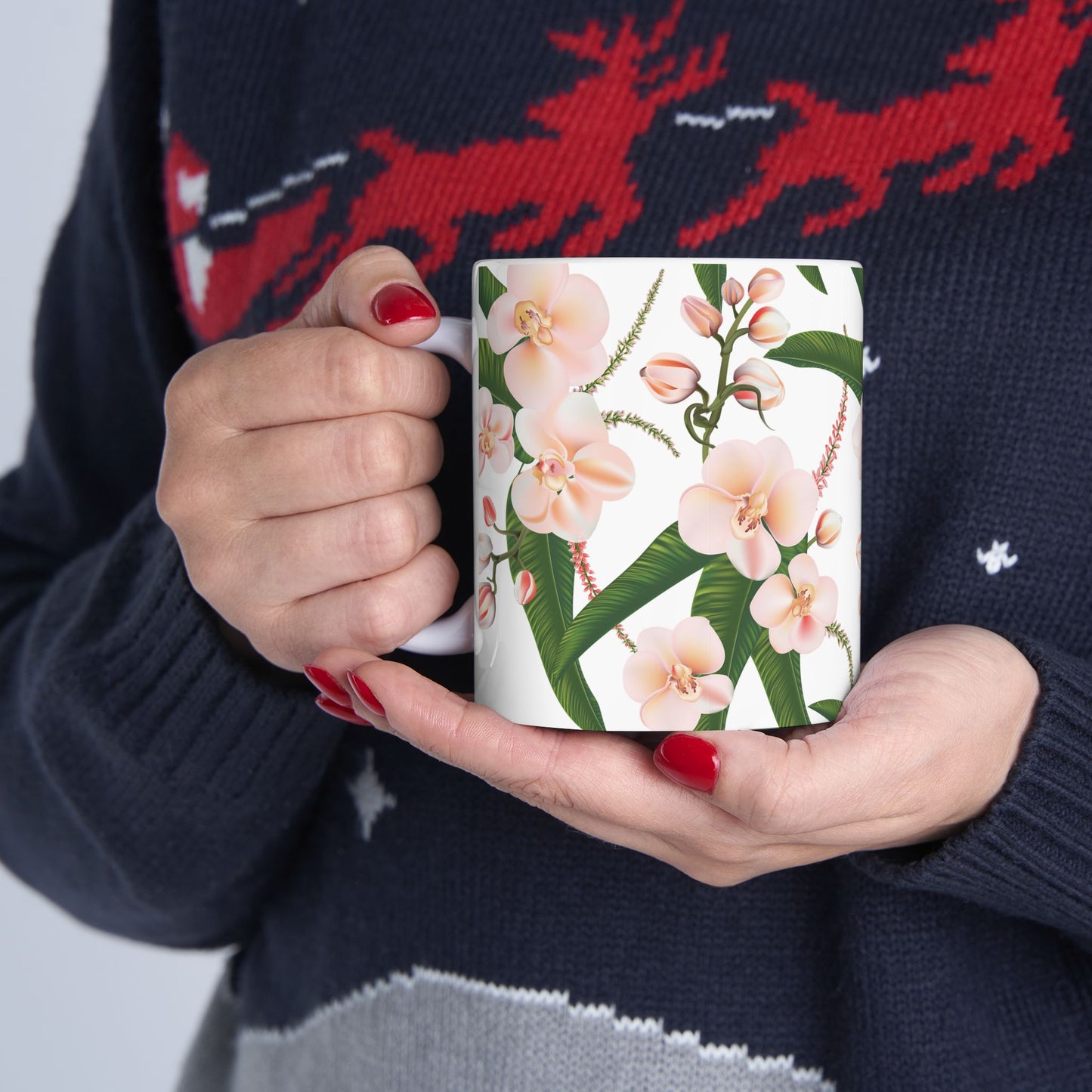 Floral Ceramic Mug, Orchid Coffee Cup, Tea Mug Gift, Botanical Drinkware, Nature Lover's Mug, Pink Flower Decor