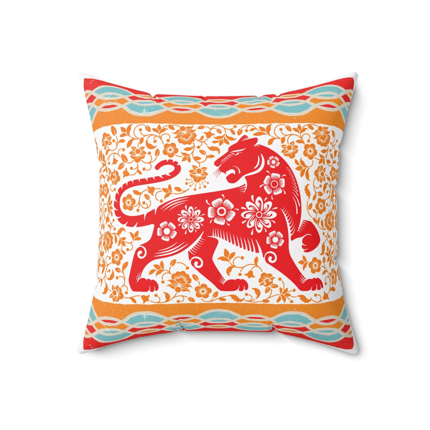Vibrant Bohemian Tiger Decorative Pillow, Handmade Home Decor, Unique Gifts for Housewarming, Festival Comfort, Cozy Living