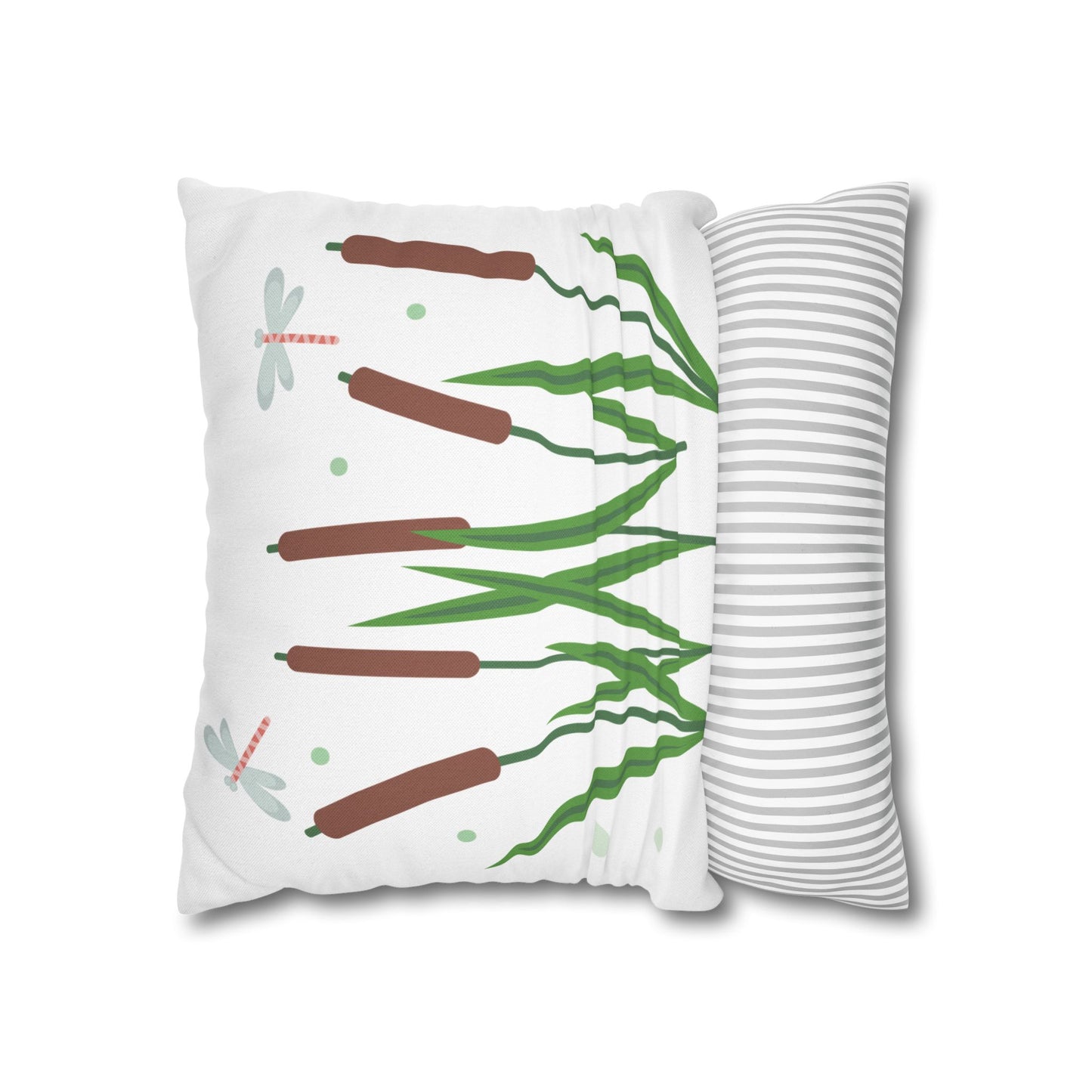 Nature-Inspired Dragonflies and Cattails Square Pillowcase, Cozy Decorative Cushion Cover for Home, Botanical Decor, Gift for Nature Lovers, Stylish Throw Pillow
