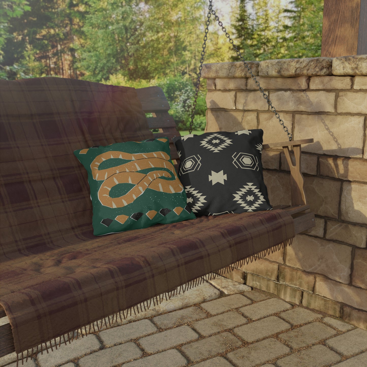Desert-Inspired Rustic Tribal Design Snake Outdoor Pillow | Boho Chic Decor, Patio Cushions, Nature Decor, Home Accents, Camping Accessories