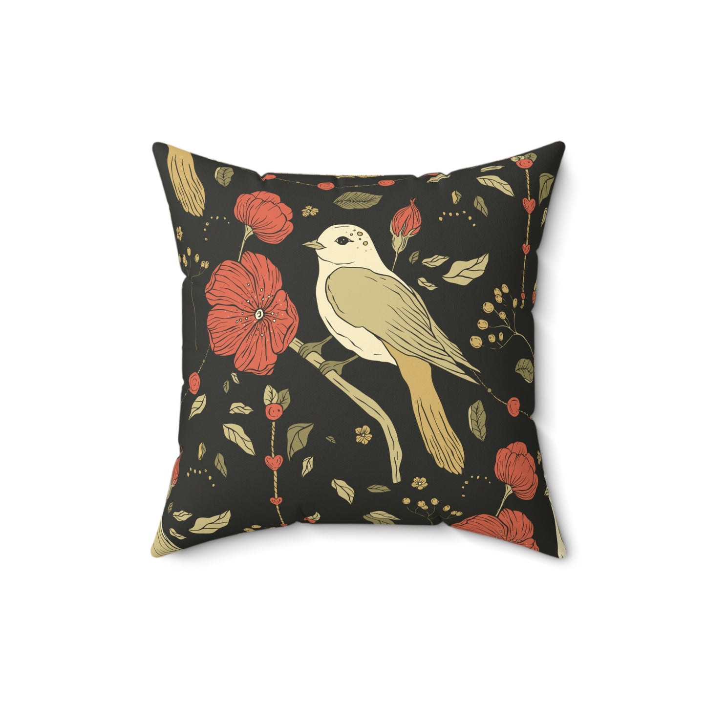 Throw Pillow Songbird Posing Chic Floral & Plaid Pillow Cover, Cozy Home Decor, Mother’s Day Gift, Boho Accent Cushion, Modern Living Room Pillow