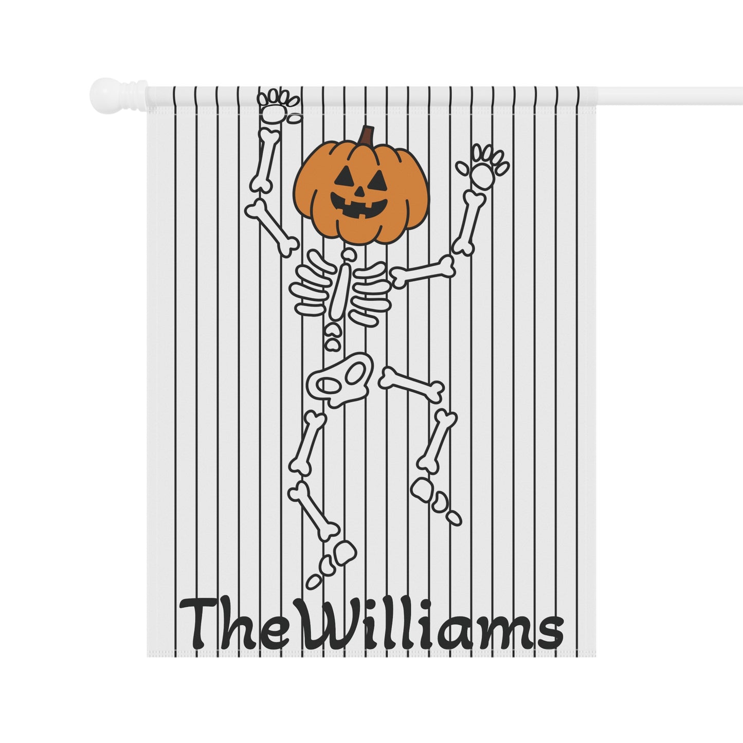 Halloween Garden Banner, Cute Dancing Skeleton Personalized with Last Name, Halloween Decor, Outdoor Flag, Housewarming Gift, Fall Garden