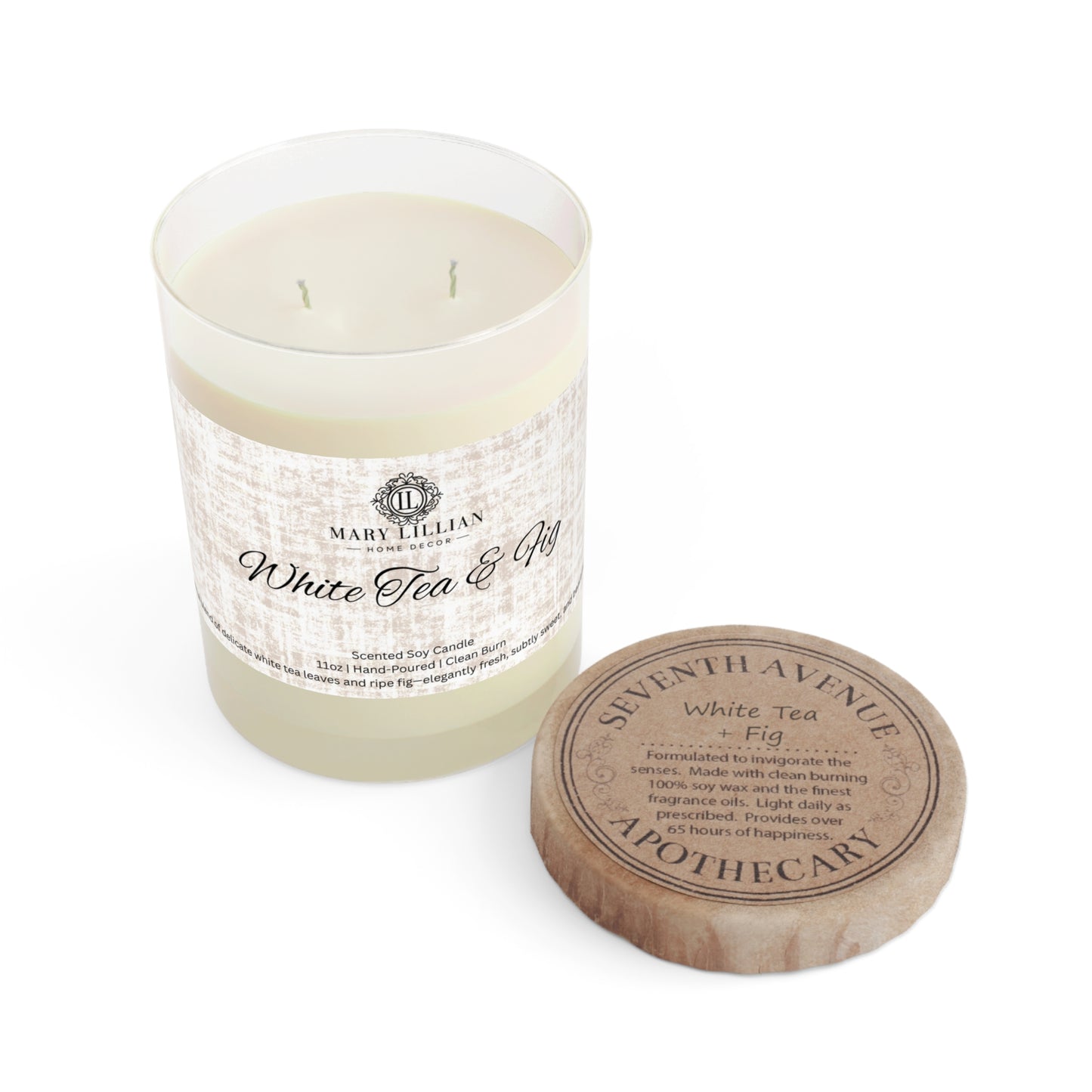 White Tea & Fig, 11oz Hand-Poured Soy Candle - Scented Candle