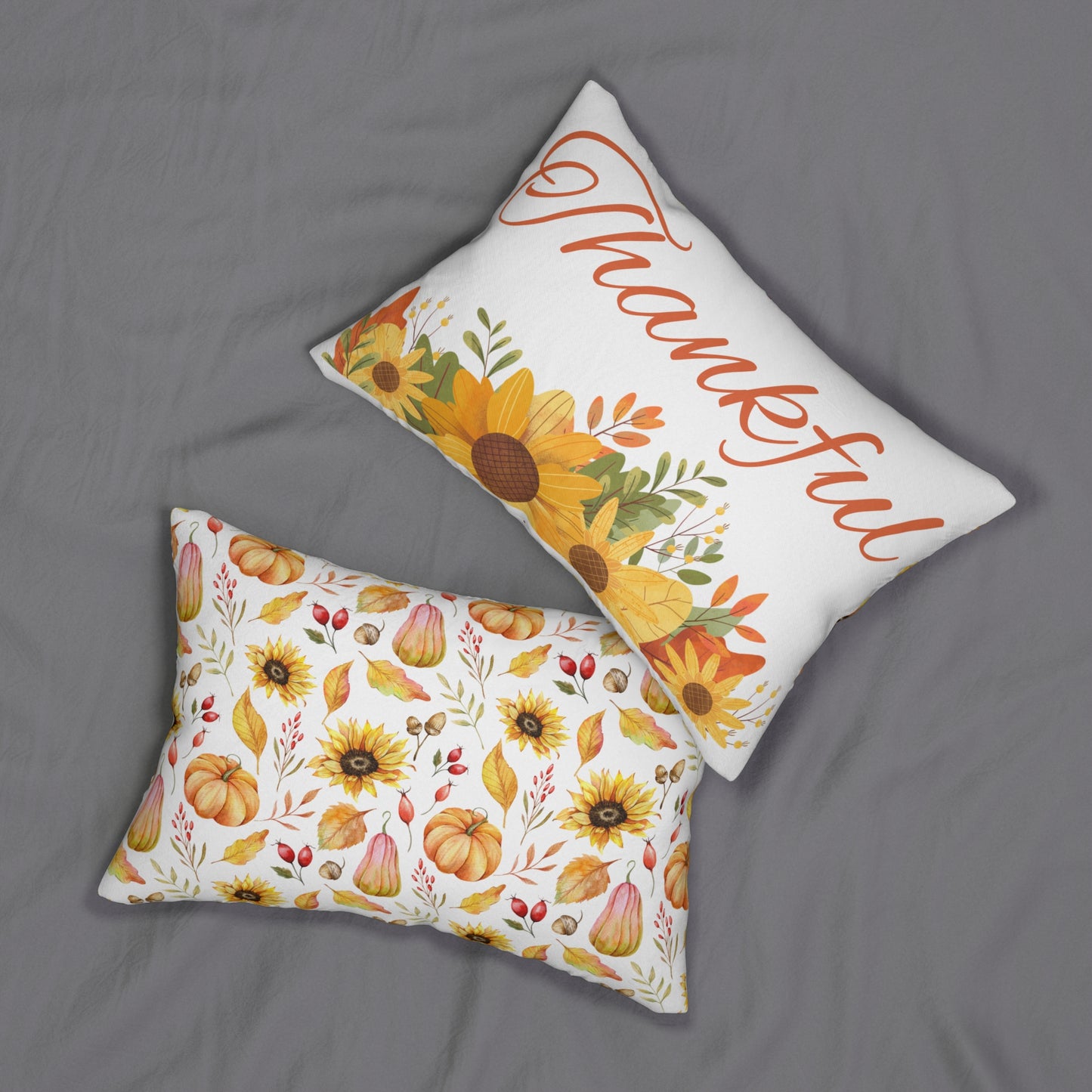Thankful Floral Lumbar Pillow, Cozy Home Decor, Autumn Accent Pillow, Harvest Thanksgiving Gift, Cute Couch Cushion