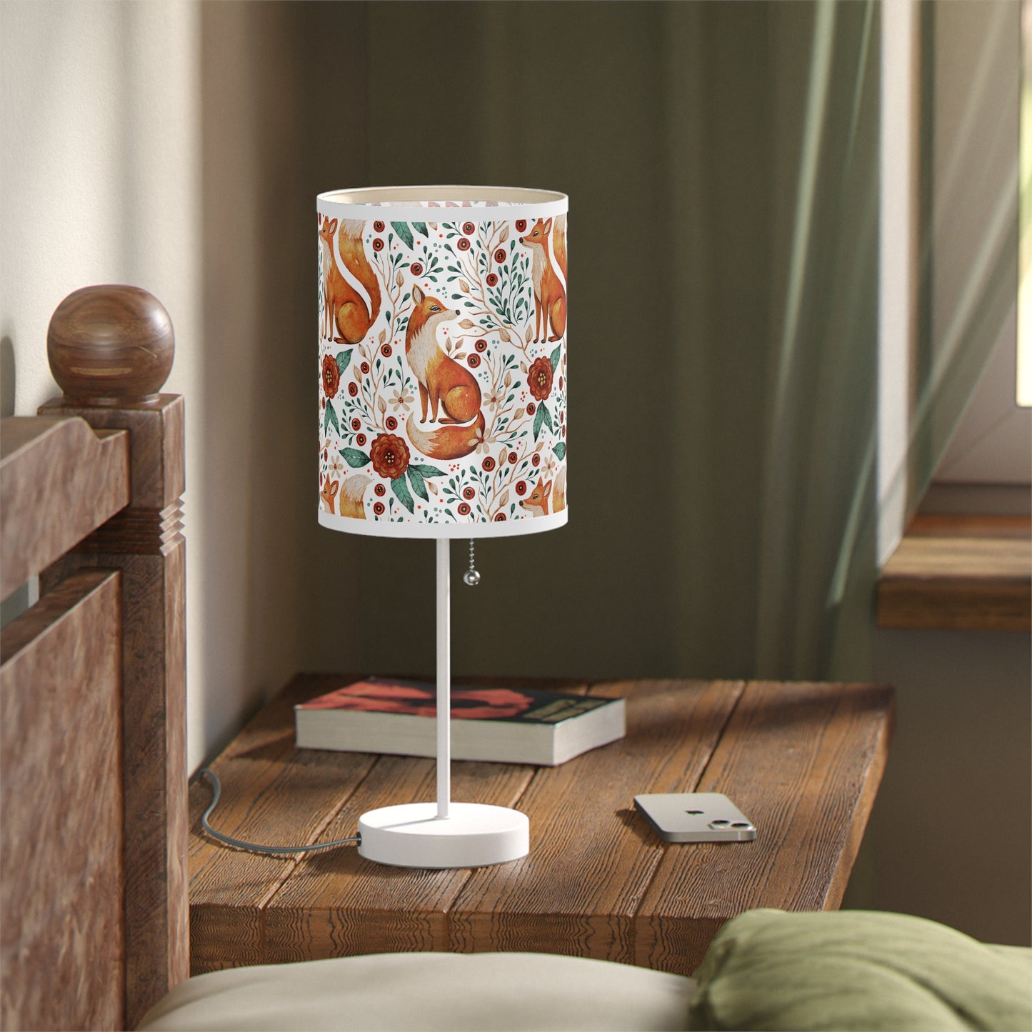 Whimsical Fox Floral Table Lamp - Stylish Decorative Lighting for Cozy Spaces - White