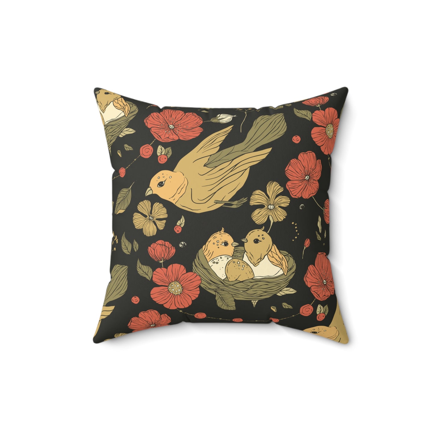 Throw Pillow - Vintage Sparrow with Nesting Twins Design