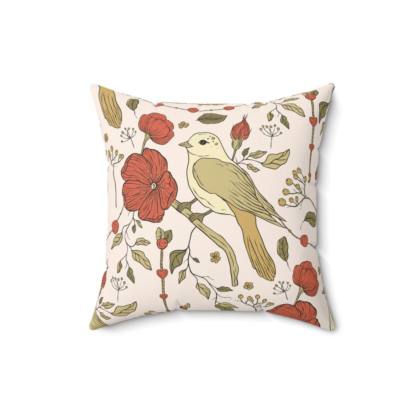 Throw Pillow Vintage Songbird Floral Design