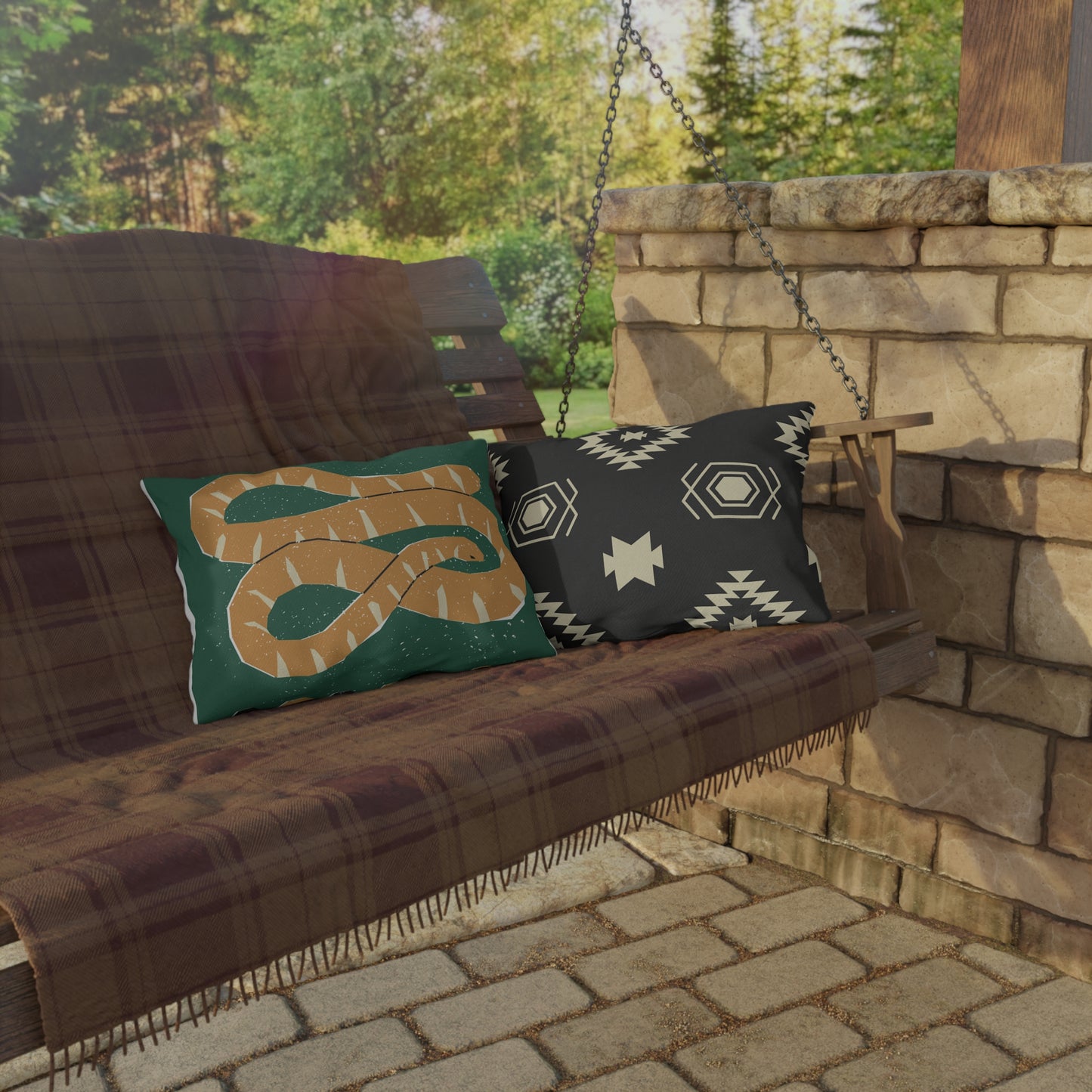 Desert-Inspired Rustic Tribal Design Snake Outdoor Pillow | Boho Chic Decor, Patio Cushions, Nature Decor, Home Accents, Camping Accessories