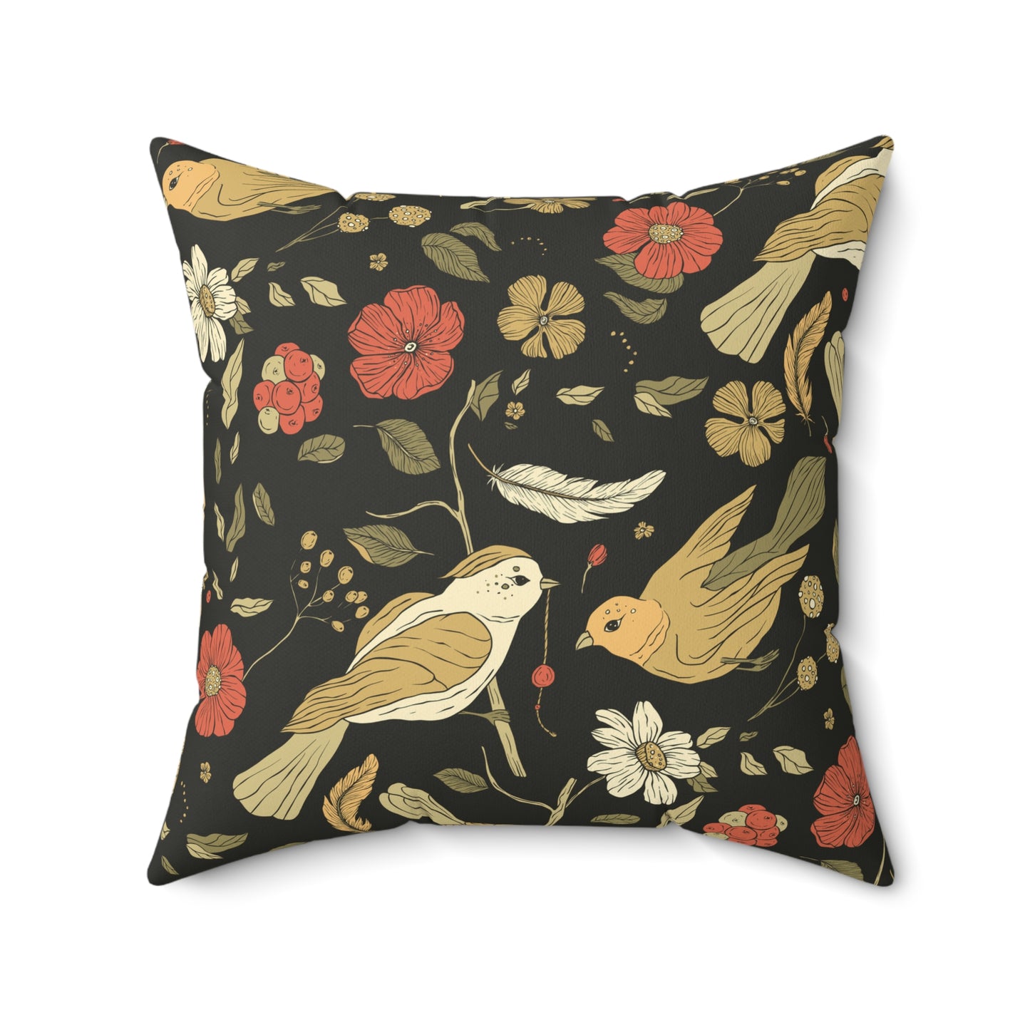 Throw Pillow Songbirds Eating Berries Chic Decorative Throw Pillow, Floral and Geometric Patterns, Cozy Home Accent, Stylish Cushion for Living Room, Unique Gift Idea