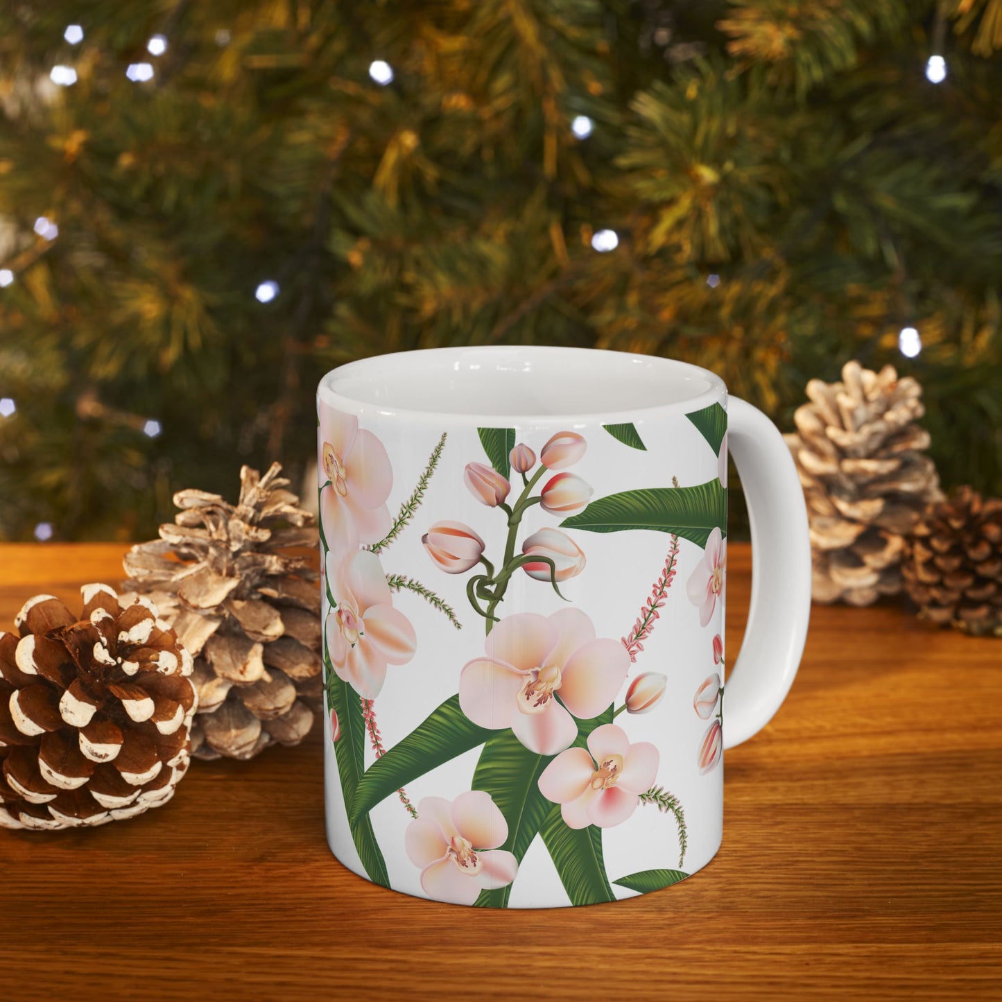 Floral Ceramic Mug, Orchid Coffee Cup, Tea Mug Gift, Botanical Drinkware, Nature Lover's Mug, Pink Flower Decor