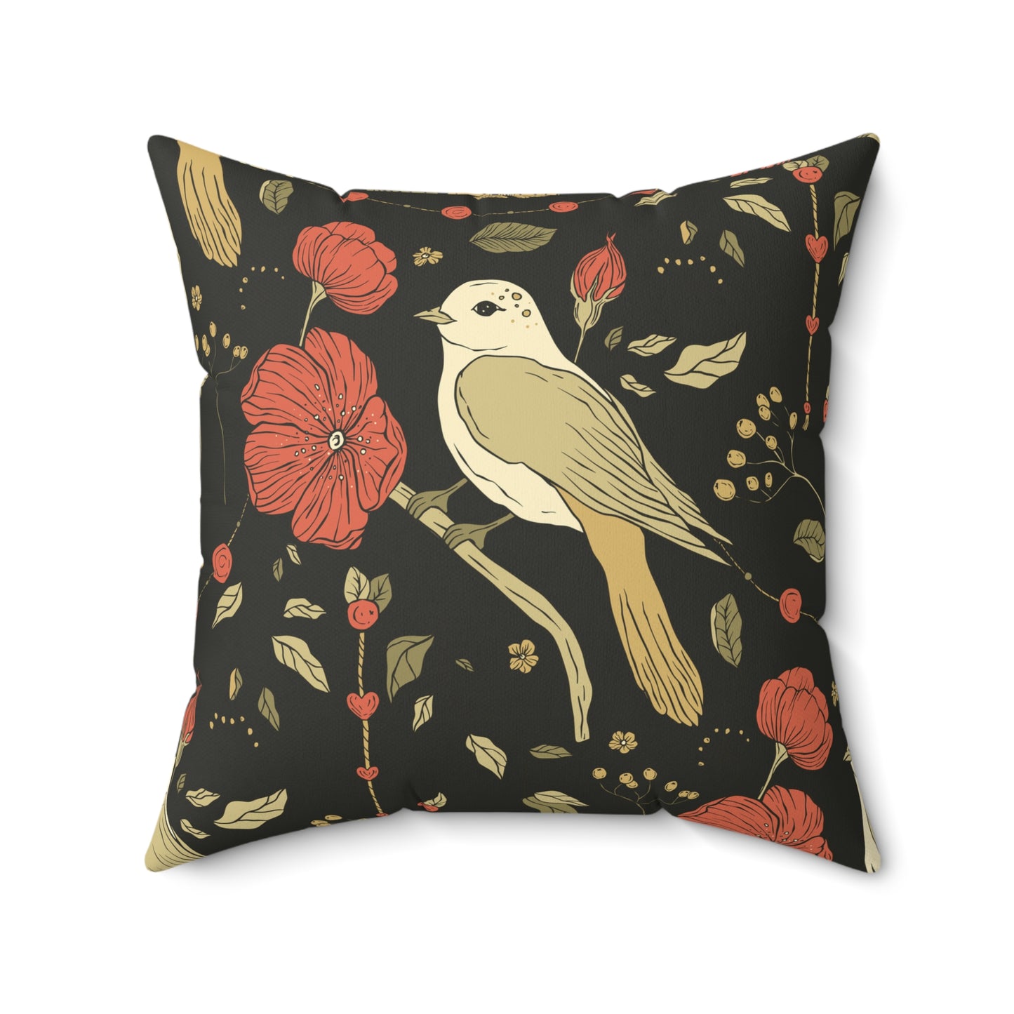 Throw Pillow Songbird Posing Chic Floral & Plaid Pillow Cover, Cozy Home Decor, Mother’s Day Gift, Boho Accent Cushion, Modern Living Room Pillow