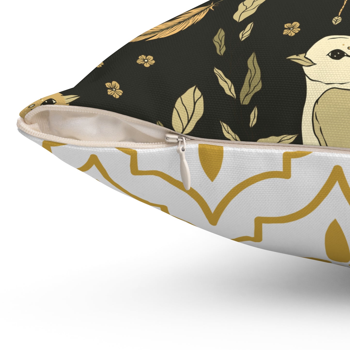 Throw Pillow Songbird and Floral Boho Floral & Geometric Spun Polyester Pillow | Cozy Home Decor, Unique Gift, Decorative Cushion, Modern Accent, Bird Print
