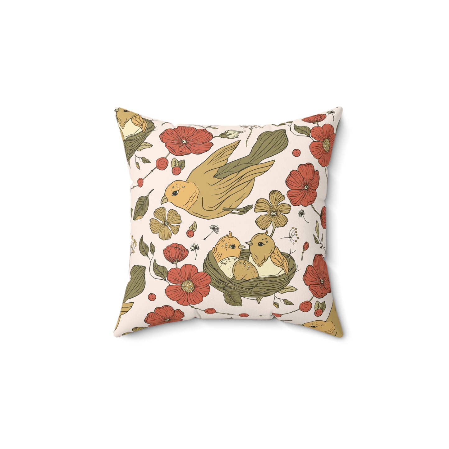 Flying Sparrow with twins Nature-Inspired Decorative Pillow with Floral Design, Home Decor, Gift for Bird Lovers, Cozy Throw Pillow, Boho Accent Cushion
