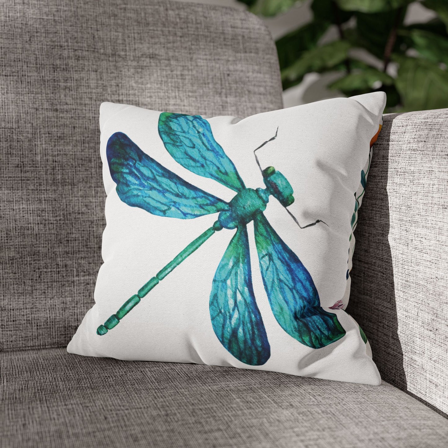 Turquoise and Blue Dragonfly Print Pillowcase, Decorative Cushion Cover, Home Decor, Gift for Nature Lovers, Boho Style, Cozy Living Room Accent